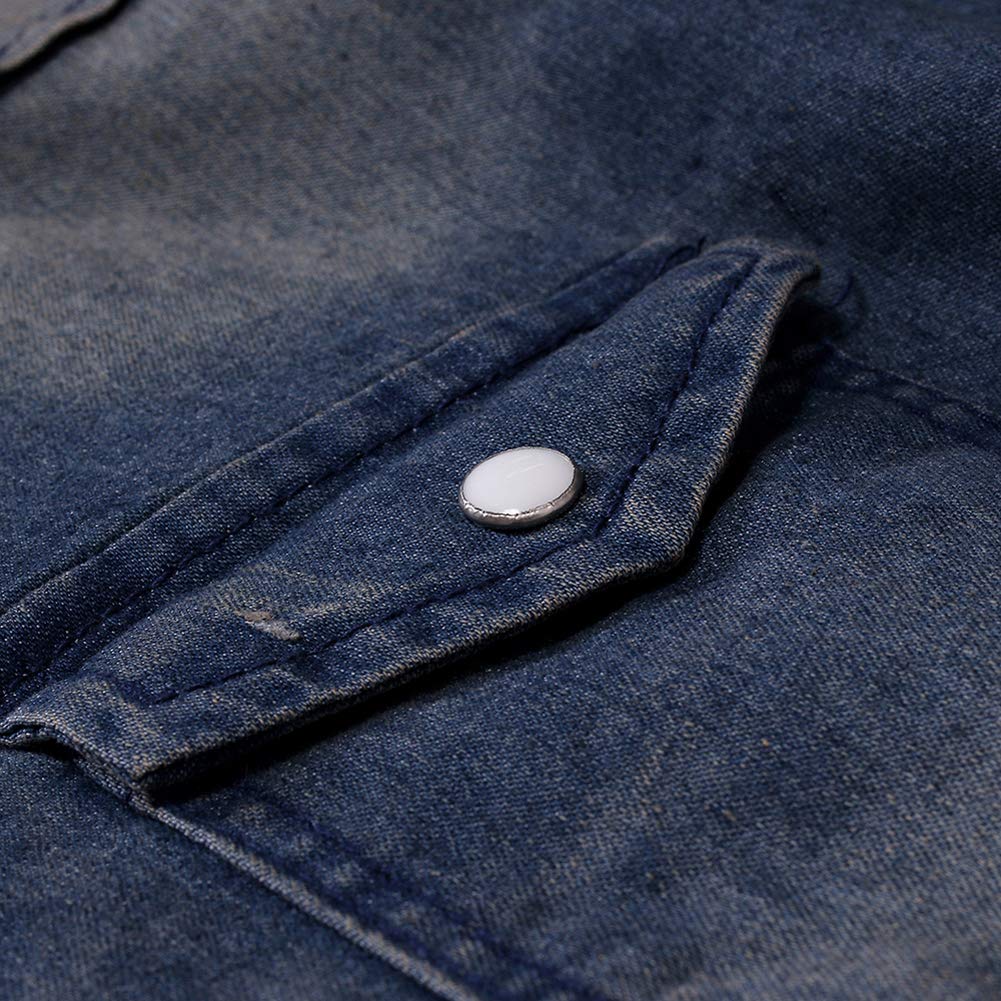 Distressed Wash Men's Western Denim Jean Shirt - Button Down Work Shirt for Cowboy, Ranch & Casual Wear