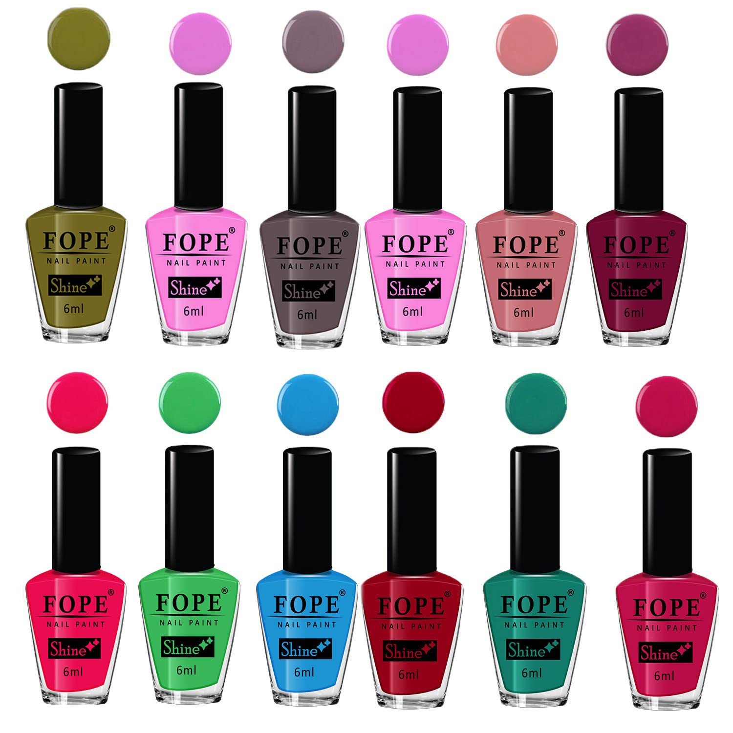 FOPE Enamel Splash Glossy Nail Polish Set of 12 Colors - Quick Drying, Chip Resistant & Long Lasting Nail Paint for Women - Perfect for Daily Wear, Parties & Special Occasions