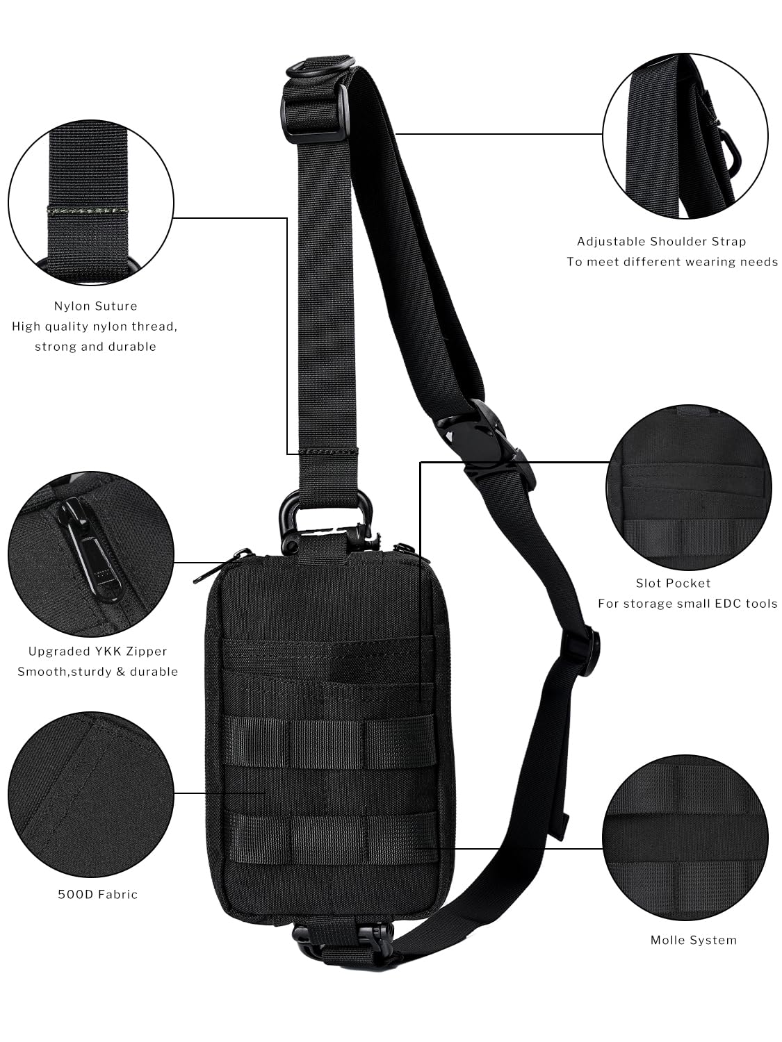 VIPERADE CHS2 Small EDC Sling Bag - Tactical Fanny Pack for Men with MOLLE Pouch & Adjustable Shoulder Strap - Crossbody Backpack for Hiking, Travel, Bushcraft & Outdoor Adventures - Perfect for Everyday Carry, Camping Gear & Urban Exploration