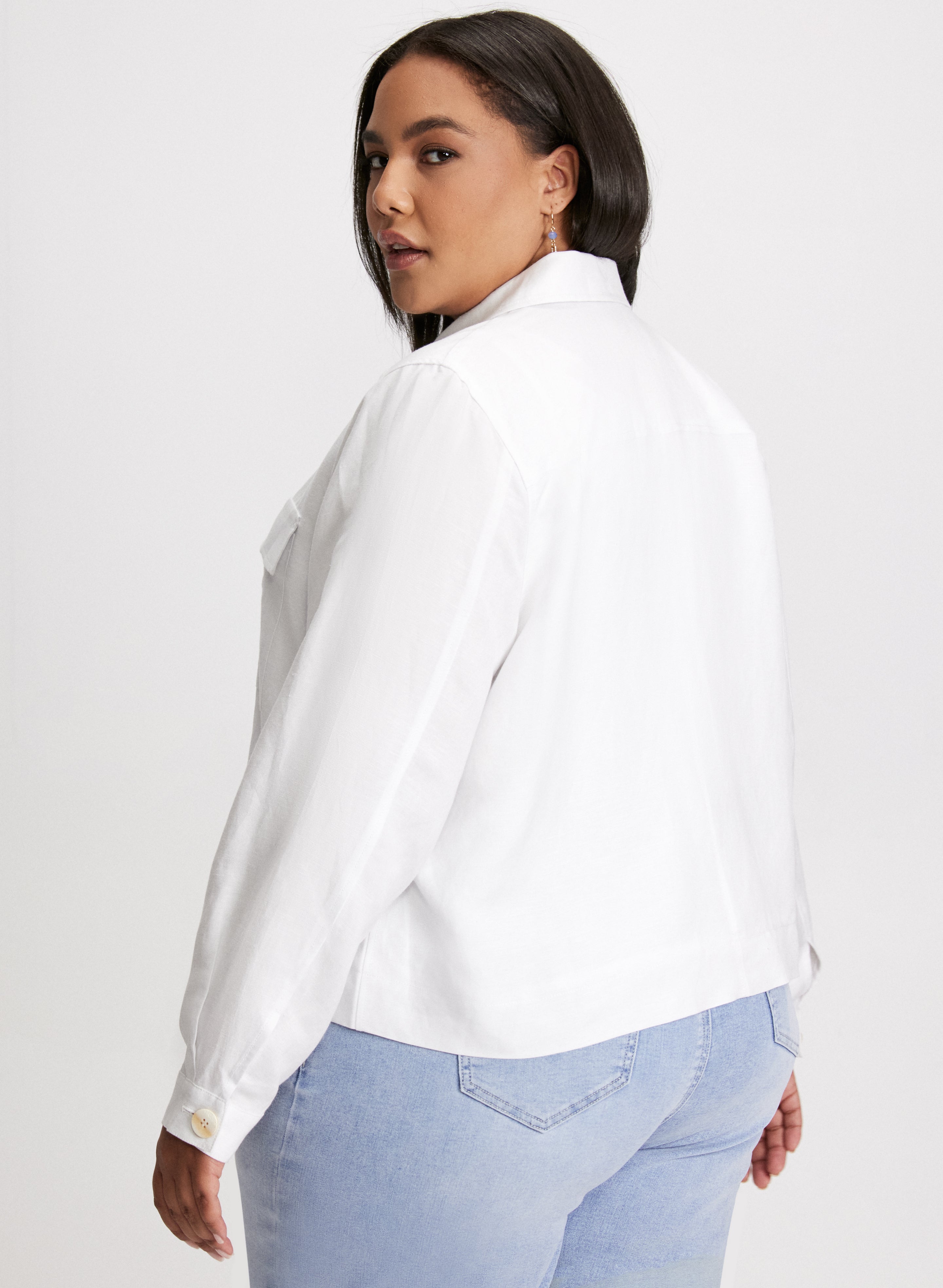 Cropped Linen Blend Shacket - Women's Lightweight Button-Up Jacket for Spring & Summer | Casual Outerwear for Street Style & Layering