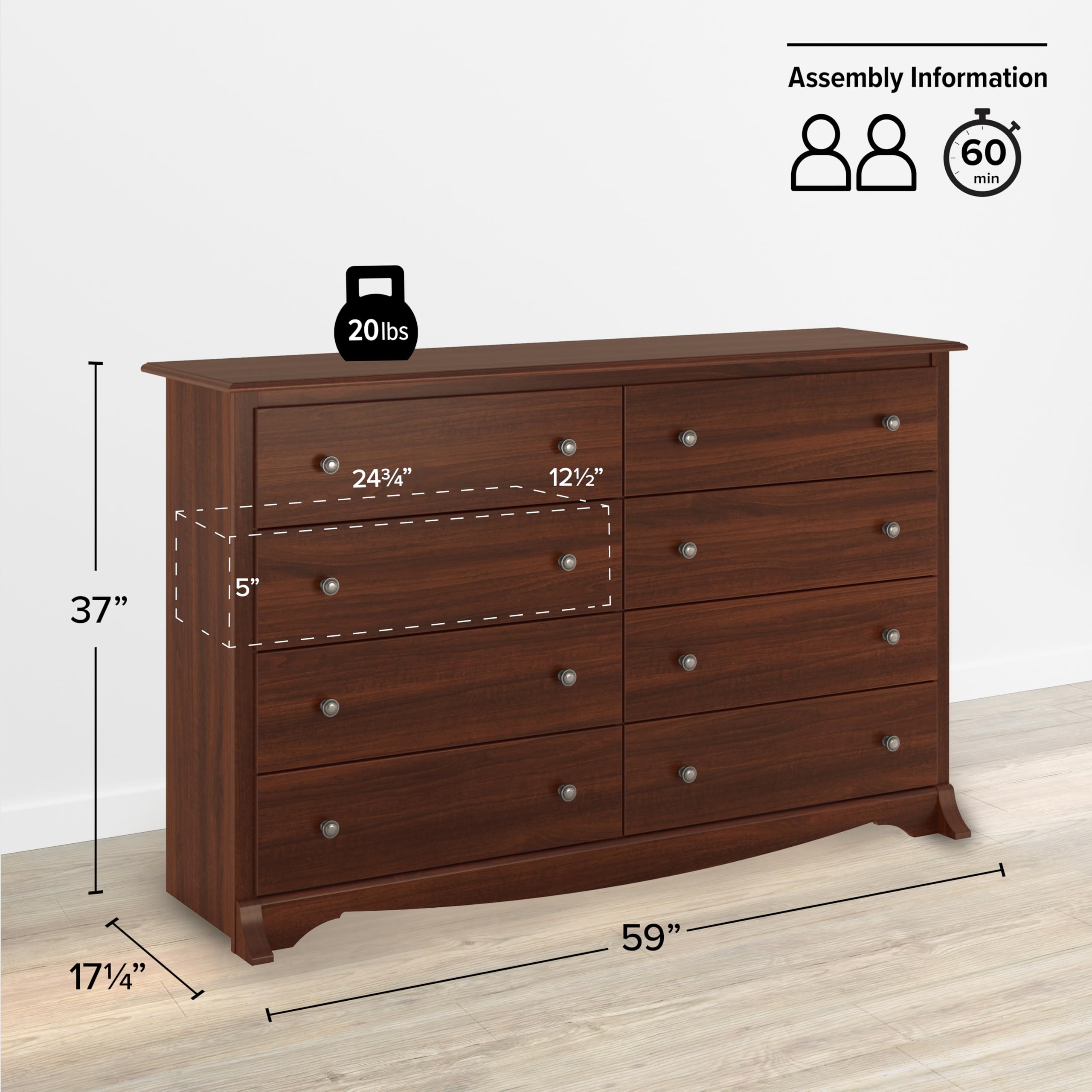 Prepac Sonoma 8-Drawer Double Dresser - 59