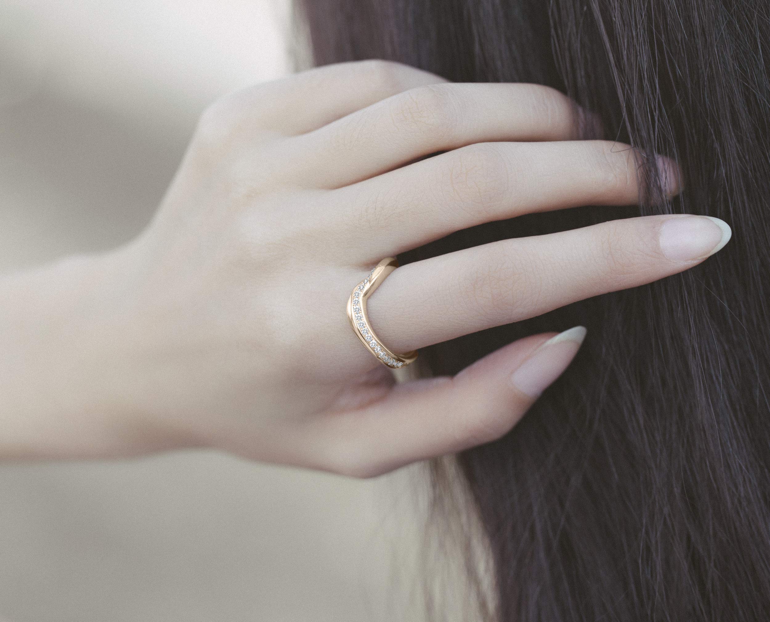 14K Solid Gold Swirl Eternity Ring with Pave Diamonds - April Birthstone Wedding Band & Engagement Ring for Women | Minimalist Unique Non-Traditional Jewelry | Perfect for Anniversaries, Proposals & Special Occasions