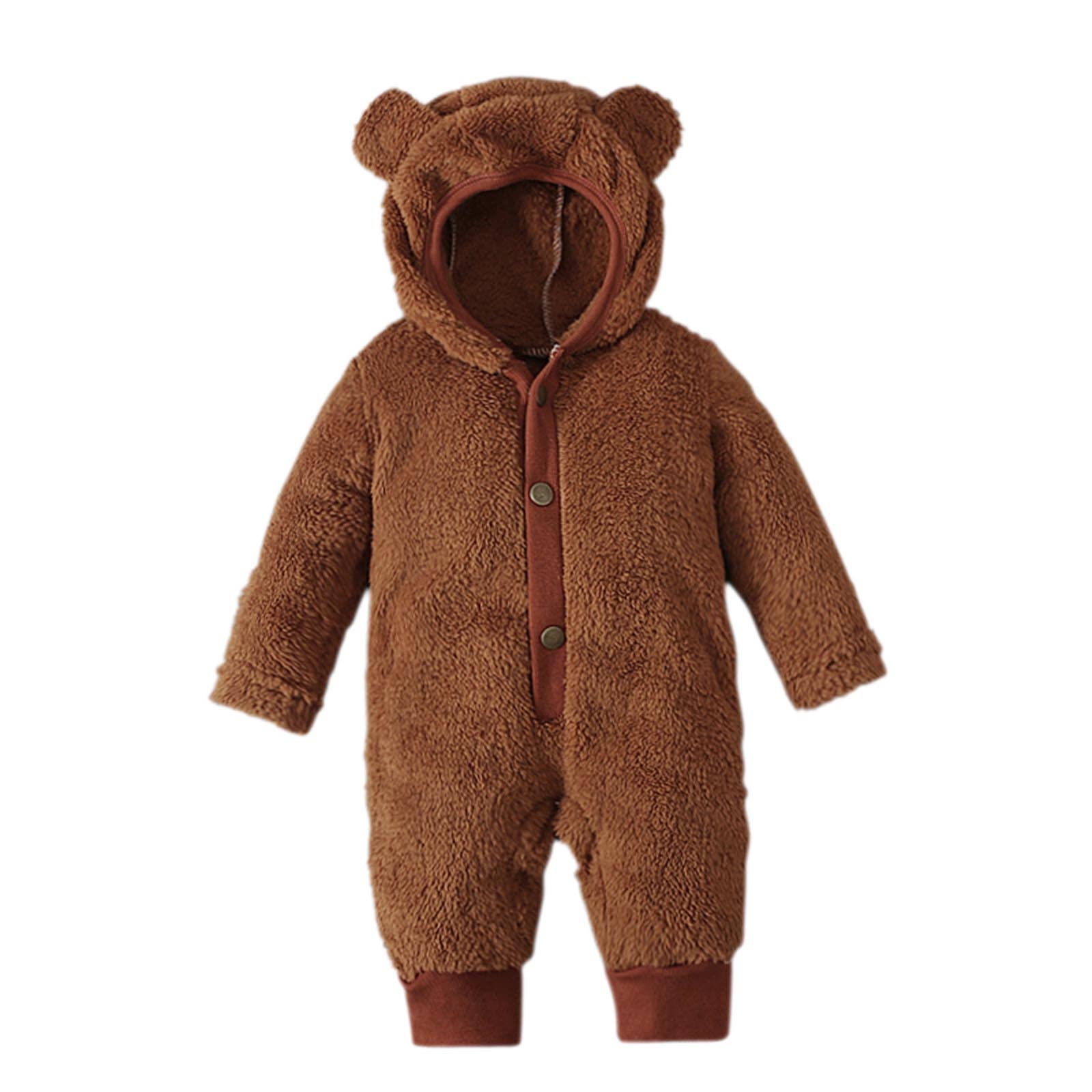 WICVIK Newborn Baby Fleece Jumpsuit - Warm Bear Hooded Footie Pajamas for Infant Girls & Boys | Soft Long Sleeve Romper Outfits for Winter Sleepwear & Playtime