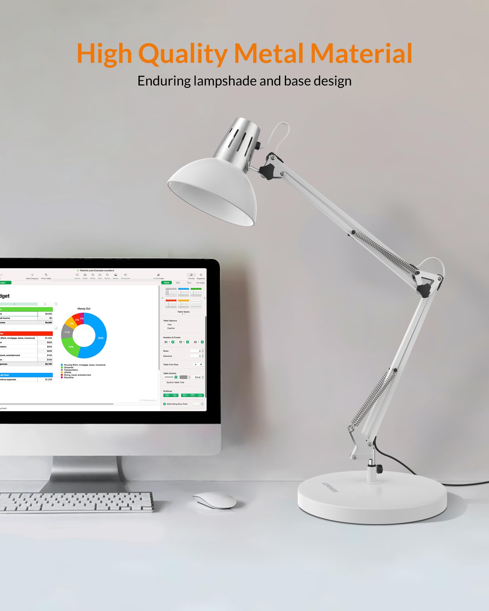 LEPOWER Adjustable Metal Desk Lamp with Clamp - Architect Swing Arm Task Light, Eye-Caring Reading Lamp for Study, Office & Bedroom - White | Perfect for Home Office, Dorm Room & Nightstand Lighting