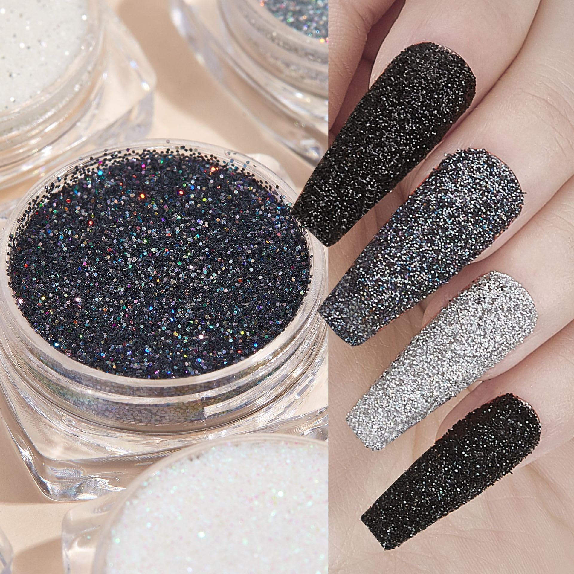 6 Jars Iridescent Nail Glitter Powder - White Glitter Flakes & AB Sequins for Nail Art | Ultra Shine Sparkle Pigment | DIY Manicure, Pedicure, Gel Polish & Acrylic Nails | Perfect for Parties, Weddings & Special Occasions