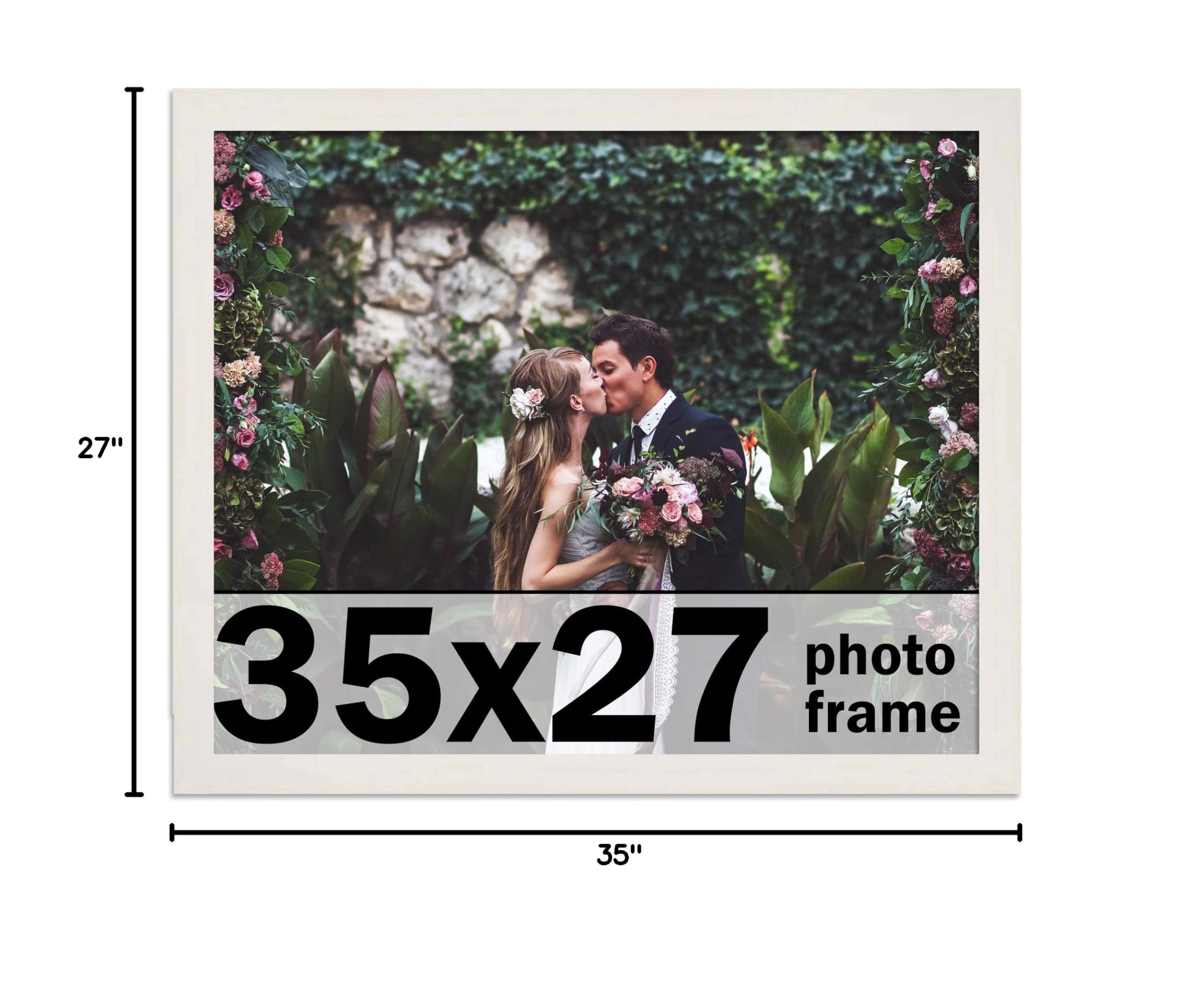 CountryArtHouse 35x27 Inch Whitewashed Solid Wood Picture Frame - 0.8125 Inch Moulding Width with UV Acrylic Plexiglass, Acid-Free Foam Board Backing & Hanging Hardware - Perfect for Wall Art, Family Photos, and Home Decor