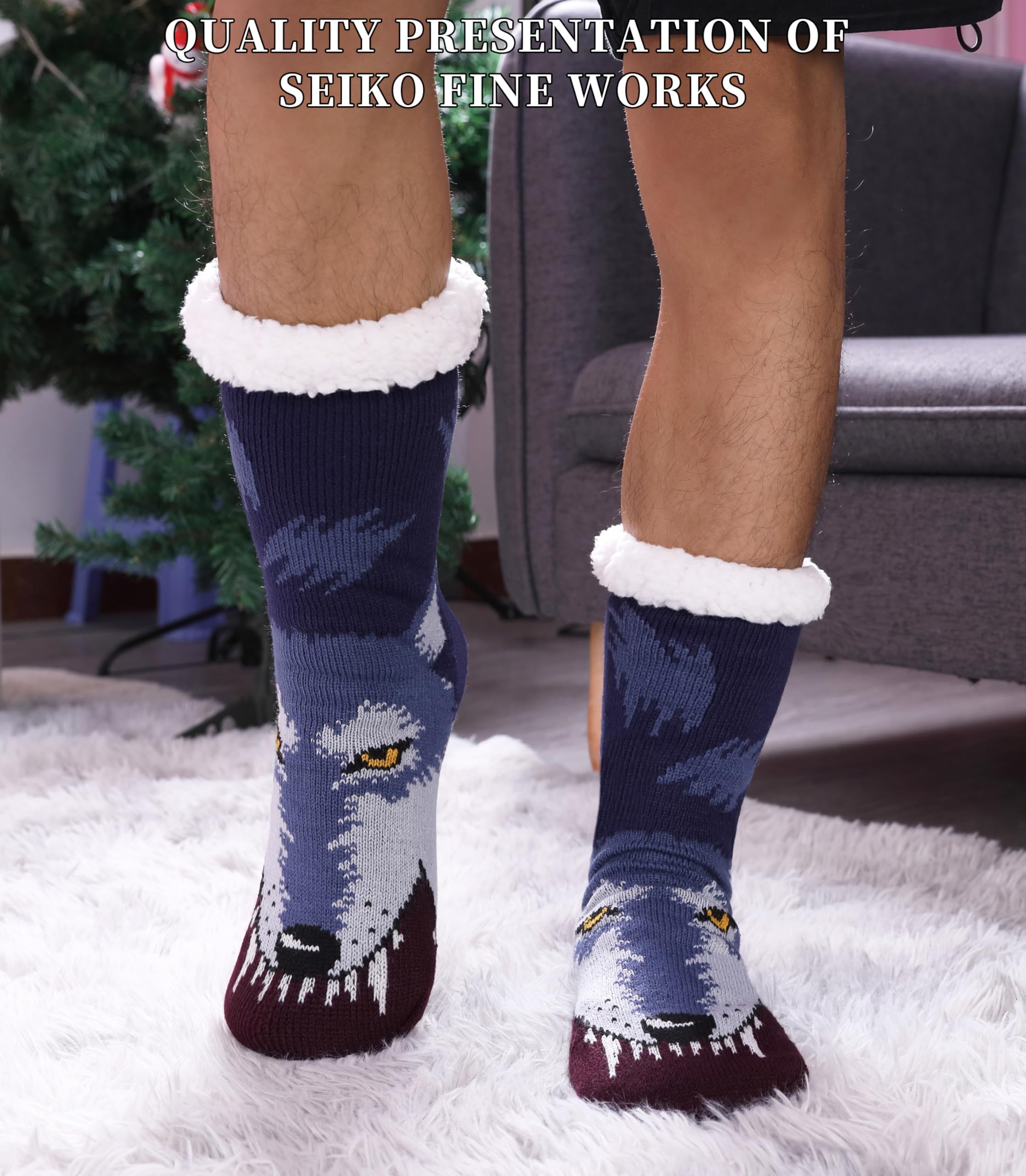 Men's Non-Slip Slipper Socks with Grippers - Winter Warm Fuzzy Cozy Indoor/Outdoor House Shoes - Perfect for Home, Office & Travel Comfort