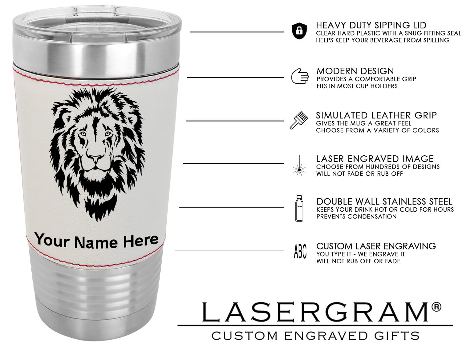 **20oz Vacuum Insulated Tumbler Mug with Personalized Engraving – LaserGram Golf & Baseball Design, Faux Leather Wrap – Perfect for Golfers, Sports Fans & Outdoor Activities**