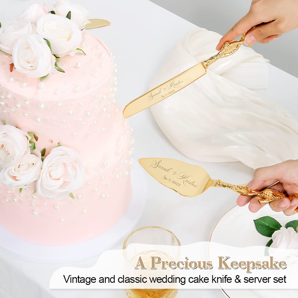 Personalized Gold Cake Knife and Server Set - Wedding Cake Cutting Set, Custom Engraved Pastry Pie & Pizza Cutter - Perfect Birthday Gift for Cake Lovers | Ideal for Weddings, Anniversaries & Special Celebrations