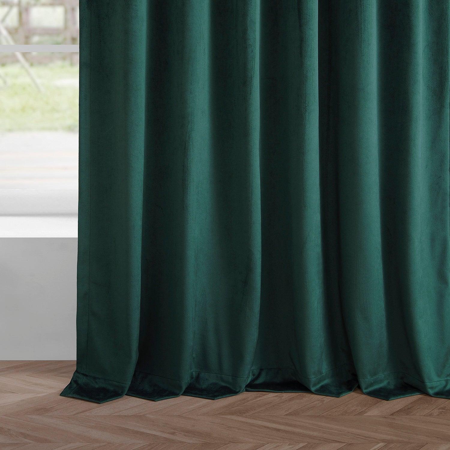 Deep Green Simply Velvet Blackout Curtains Set of 2 Panels - Perfect for Bedrooms, Living Rooms & Home Theater Light Blocking