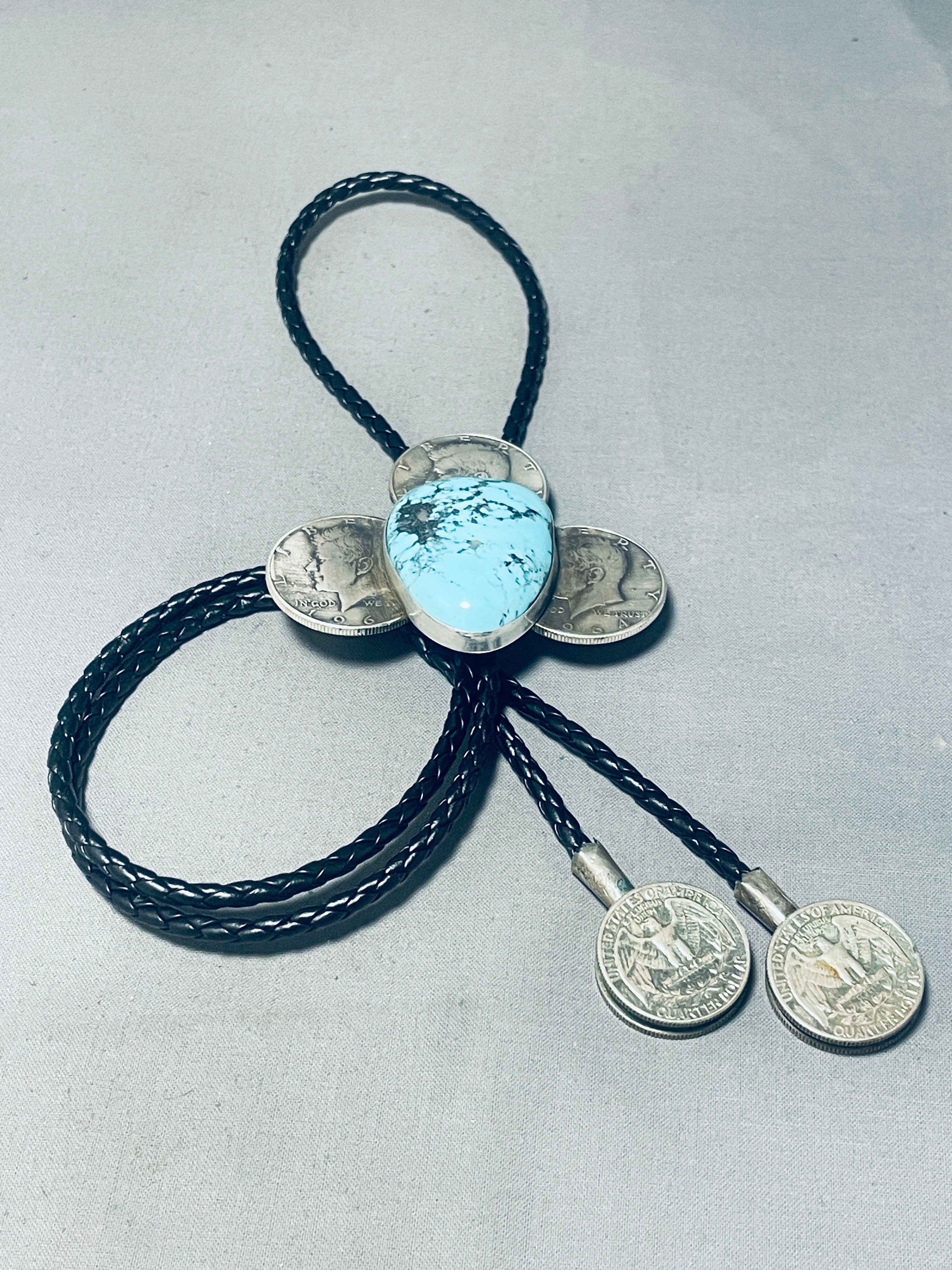 Vintage Navajo Spiderweb Turquoise Sterling Silver Bolo Tie - 107g Handcrafted Native American Jewelry for Western Wear & Cowboy Fashion