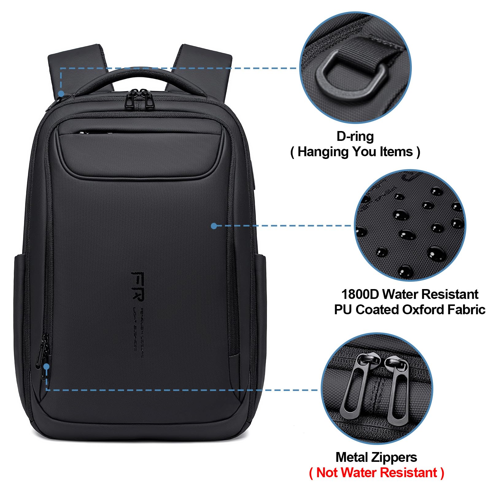 FENRUIEN Waterproof Business Backpack for Men - 15.6