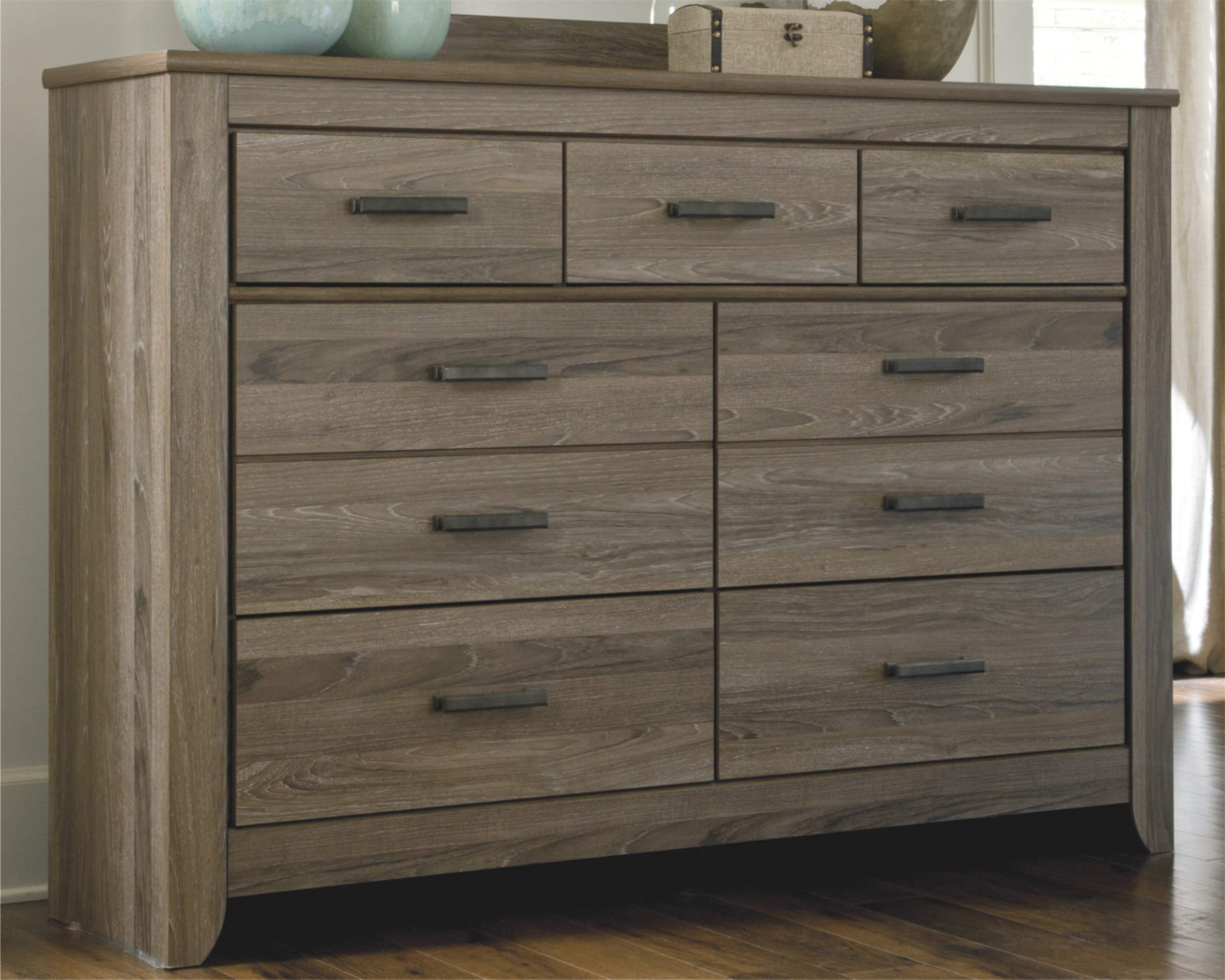 Signature Design by Ashley Zelen Rustic Contemporary 7-Drawer Dresser in Warm Gray - Modern Farmhouse Bedroom Furniture for Storage & Organization
