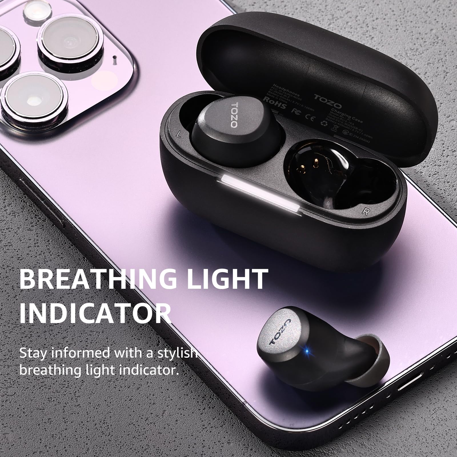 TOZO A1 Wireless Earbuds Bluetooth 5.3 - Lightweight IPX5 Waterproof Headphones with 2 Mics for AI Calls, Immersive Bass Sound & 32 EQ Presets via App - Perfect for Gym, Running, Travel & Work Calls