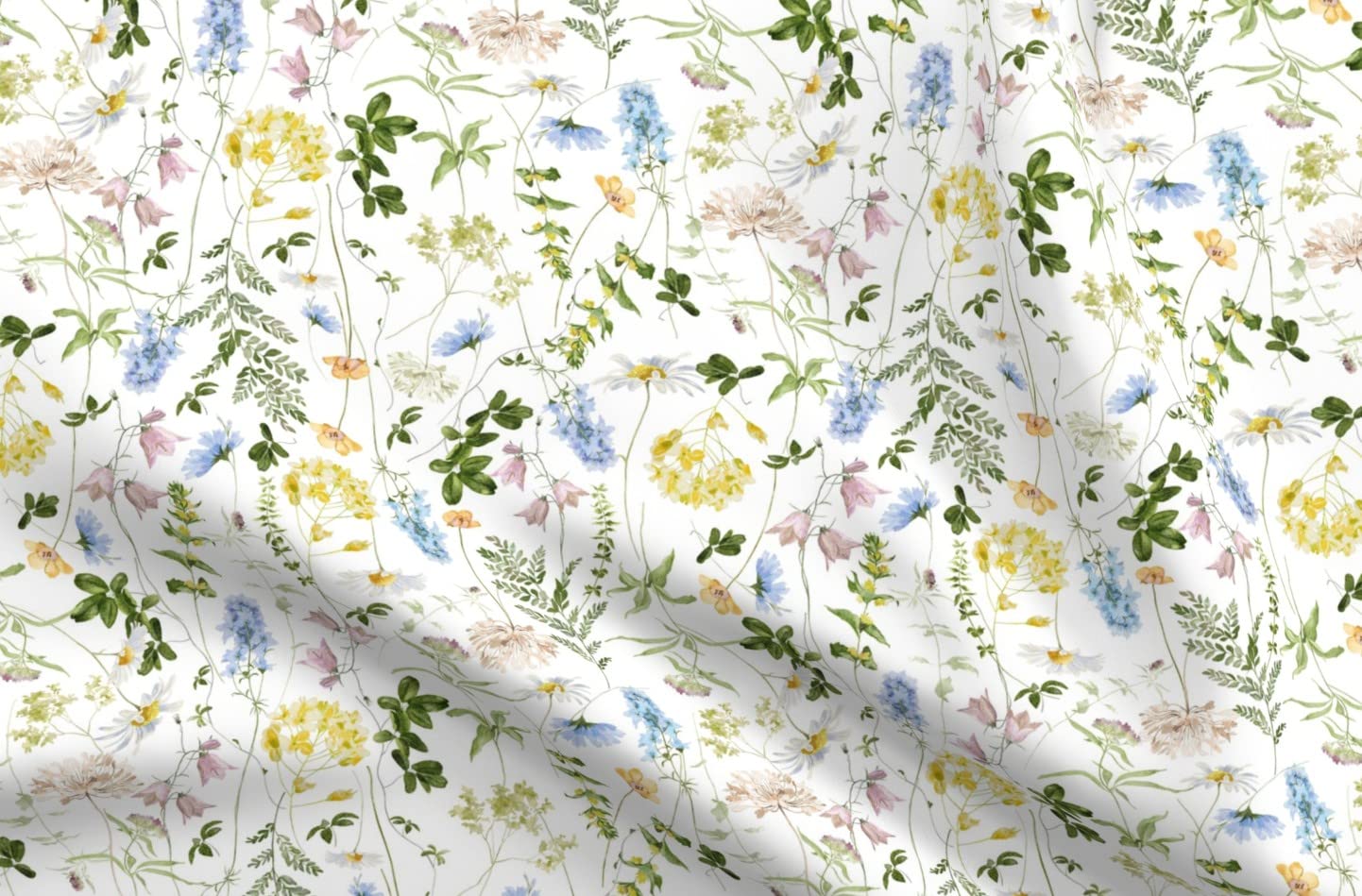Wildflower Watercolor Spring Garden Botanical Print Velvet Fabric - Fat Quarter for Upholstery, Home Decor & Apparel | Feminine Easter Floral Design for DIY Projects, Curtains & Dressmaking