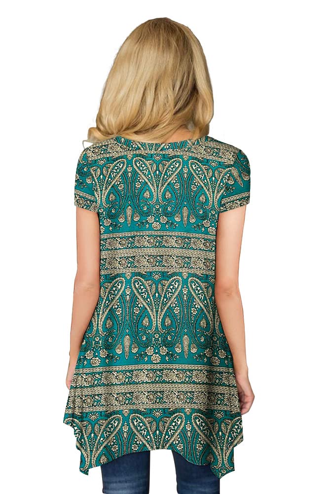 POPYOUNG Women's Summer 2025 Short Sleeve Tunic Top - Casual Swing Blouse Shirt for Beach, Vacation & Everyday Wear