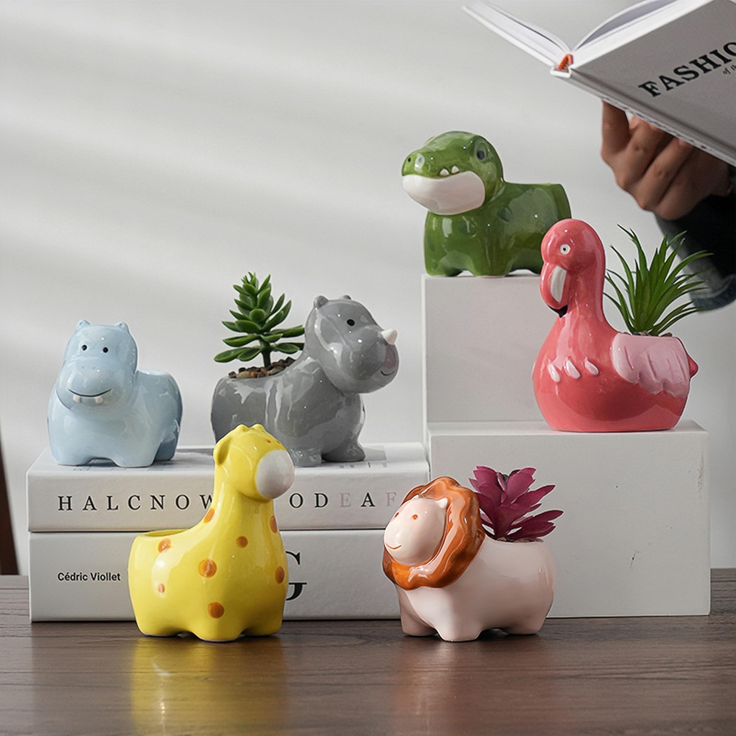 Adorable Hippo-Shaped Ceramic Succulent Planter - Small Cute Animal Flower Pot for Cactus & Plants (Home Decor, Office Desk, Gift Idea)