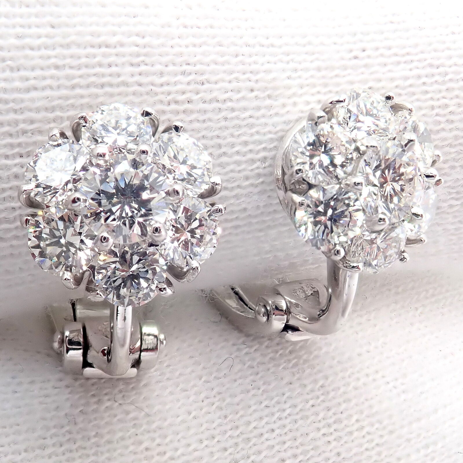 Van Cleef & Arpels Platinum Diamond Fleurette Flower Earrings - Luxury Diamond Stud Earrings for Women, Perfect for Weddings, Parties & Special Occasions