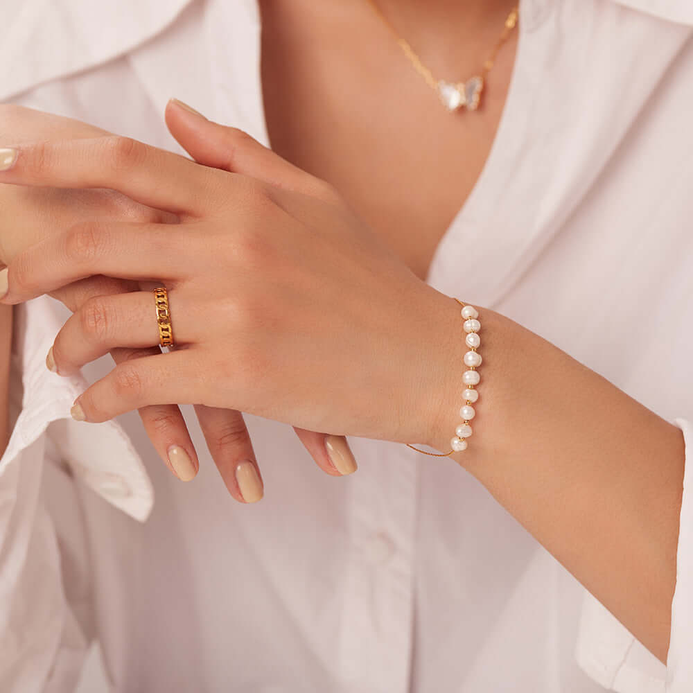 18K Gold Dainty Freshwater Pearl Bead Bracelet for Women - Elegant Minimalist Jewelry Gift for Her | Perfect for Weddings, Parties & Everyday Wear (JDB173)