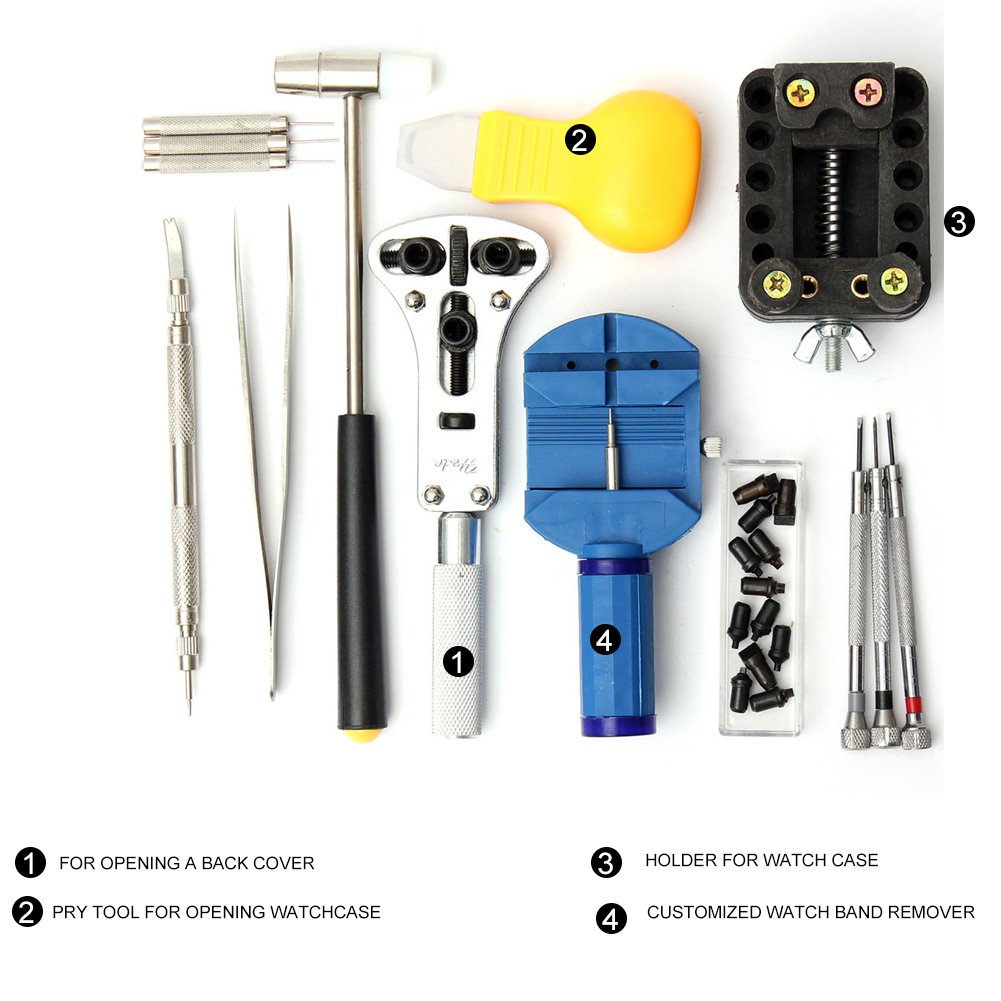 Professional Watch Repair Tool Kit - Adjustable Link Band Set with Escorpion Pins, Hammer Head & Watch Pins (14-Piece) for Watchmakers & DIY Enthusiasts | Perfect for Watch Band Resizing, Link Removal & Watch Maintenance