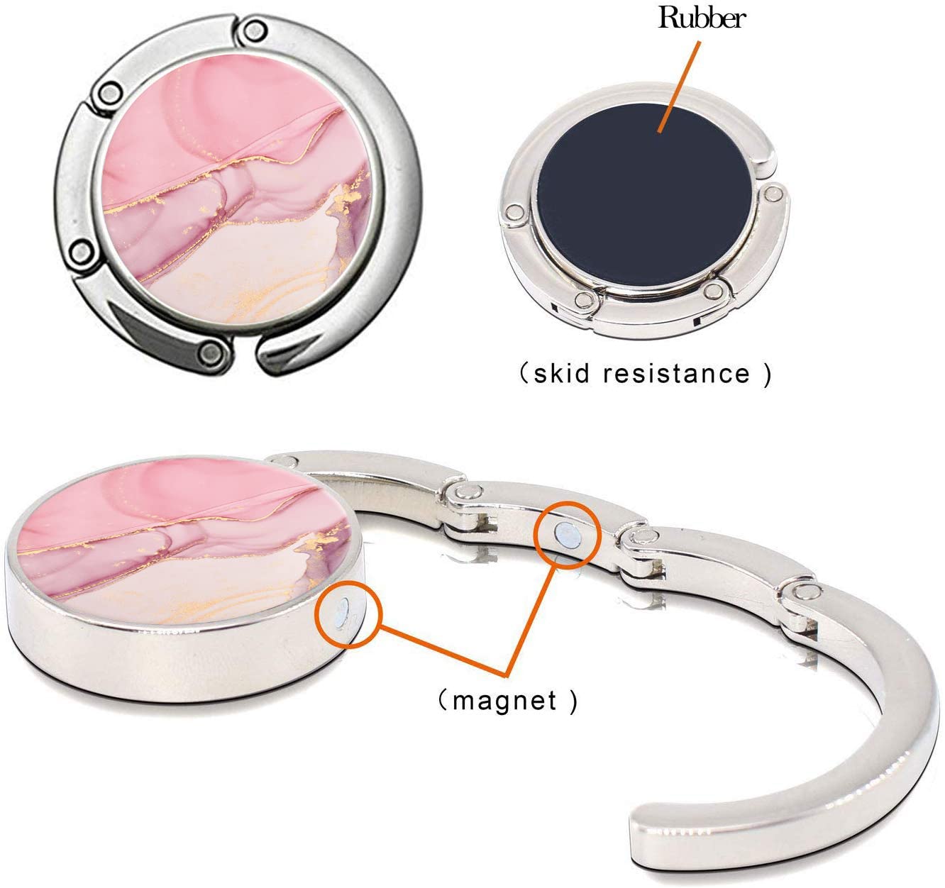 Foldable Purse Hook for Women - Pink Pretty Bag Hanger for Table & Desk - Compact & Portable Handbag Holder - Perfect for Restaurants, Travel, and Home Use (1 Pack)