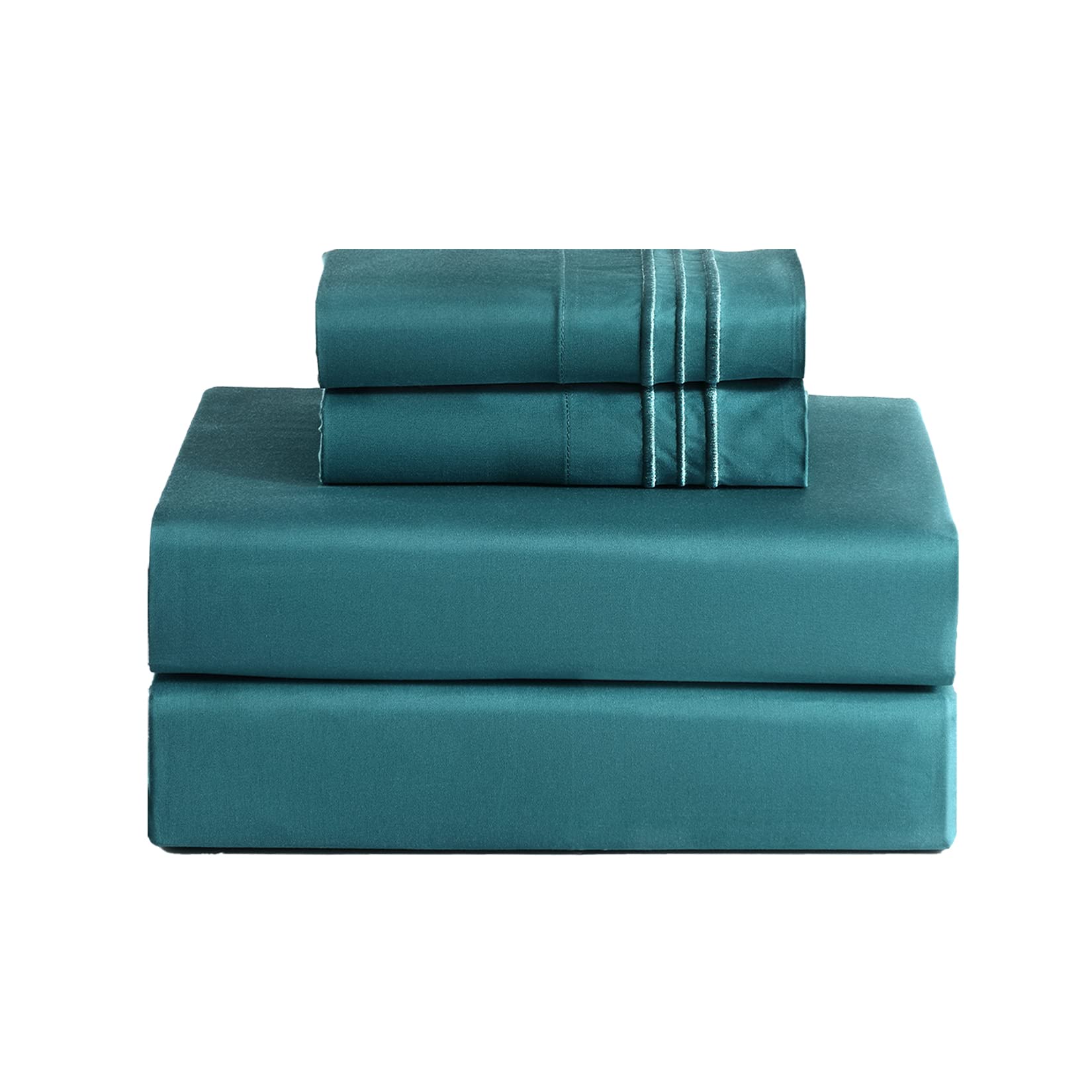 CAROMIO King Size Bamboo Rayon Sheet Set - 4 Piece Deep Pocket Cooling Bed Sheets for Hot Sleepers, Super Soft Breathable & Comfortable Luxury Sheets - Perfect for Summer Nights & Temperature Regulation (Teal)