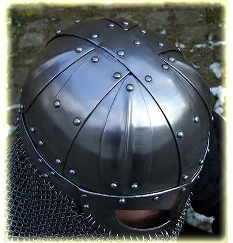 Viking Helmet Battle Armor - 18G Steel Chainmail Mask with Silver Finish | Rustic Norse Warrior Costume Accessory | Medieval Cosplay, Halloween Costume, Home Decor & Unique Gift Idea
