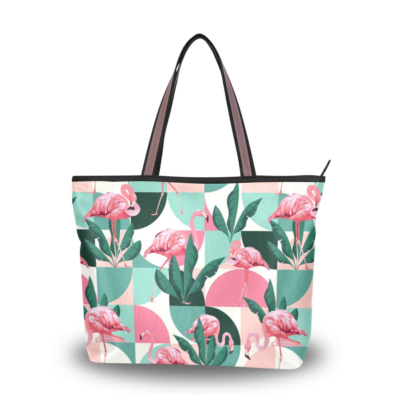 Stylish Geometric Flamingo Print Women's Tote Bag - Large Capacity Silk Handbag for Work, Travel & Shopping | Fashionable Designer Purse for Everyday Use