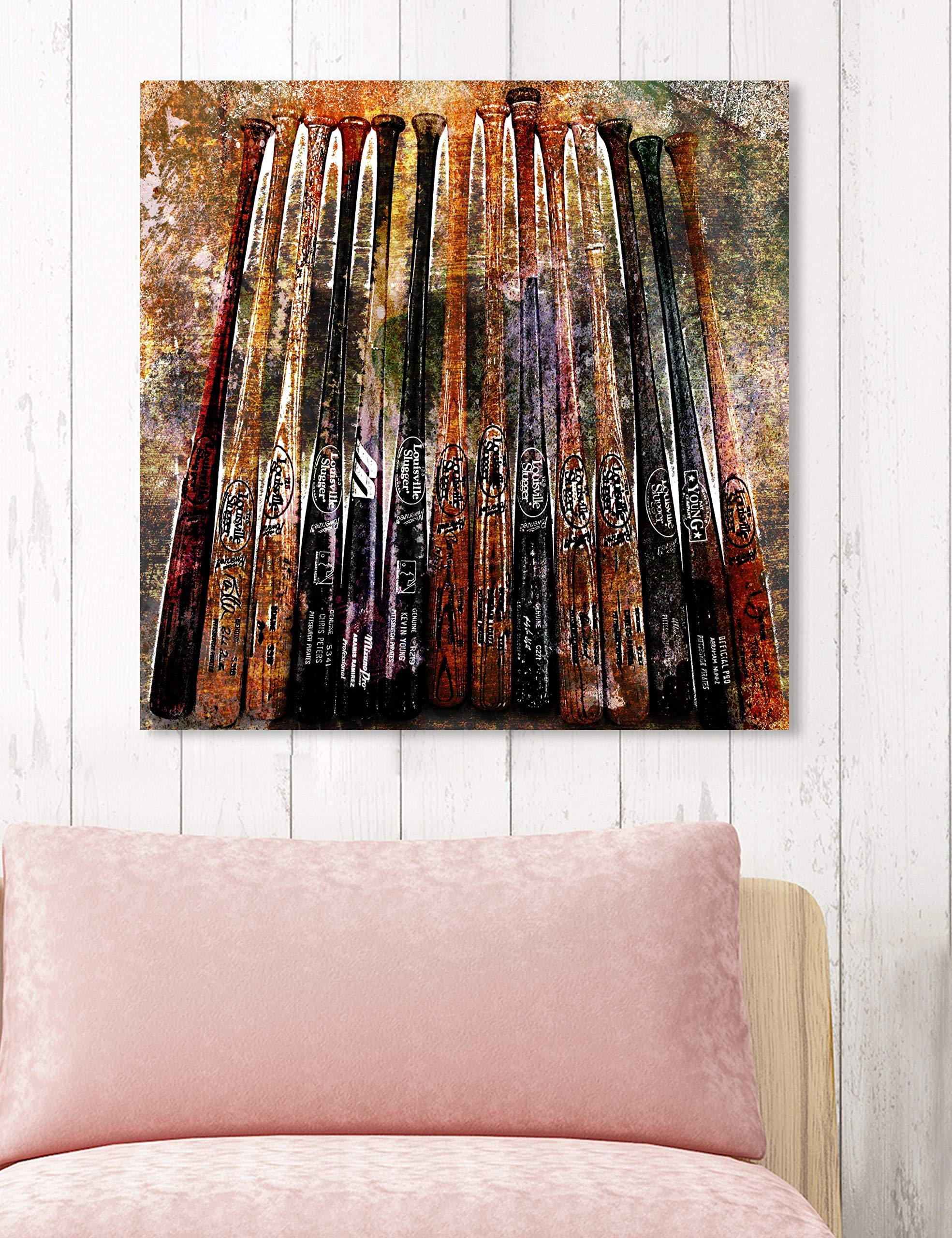 Oliver Gal Artist Co. 'Batstack' Boys Sports Wall Art Canvas Prints - Baseball Themed Home Décor for Bedroom, Game Room & Man Cave