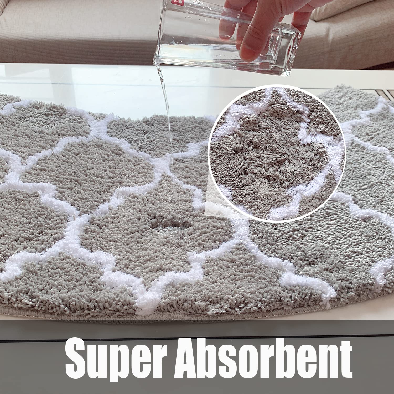 Modern Grey Geometric Curved Bath Rug - 18x56 Inch Round Non-Slip Shower Mat, Machine Washable for Bathroom, Spa & Home Decor