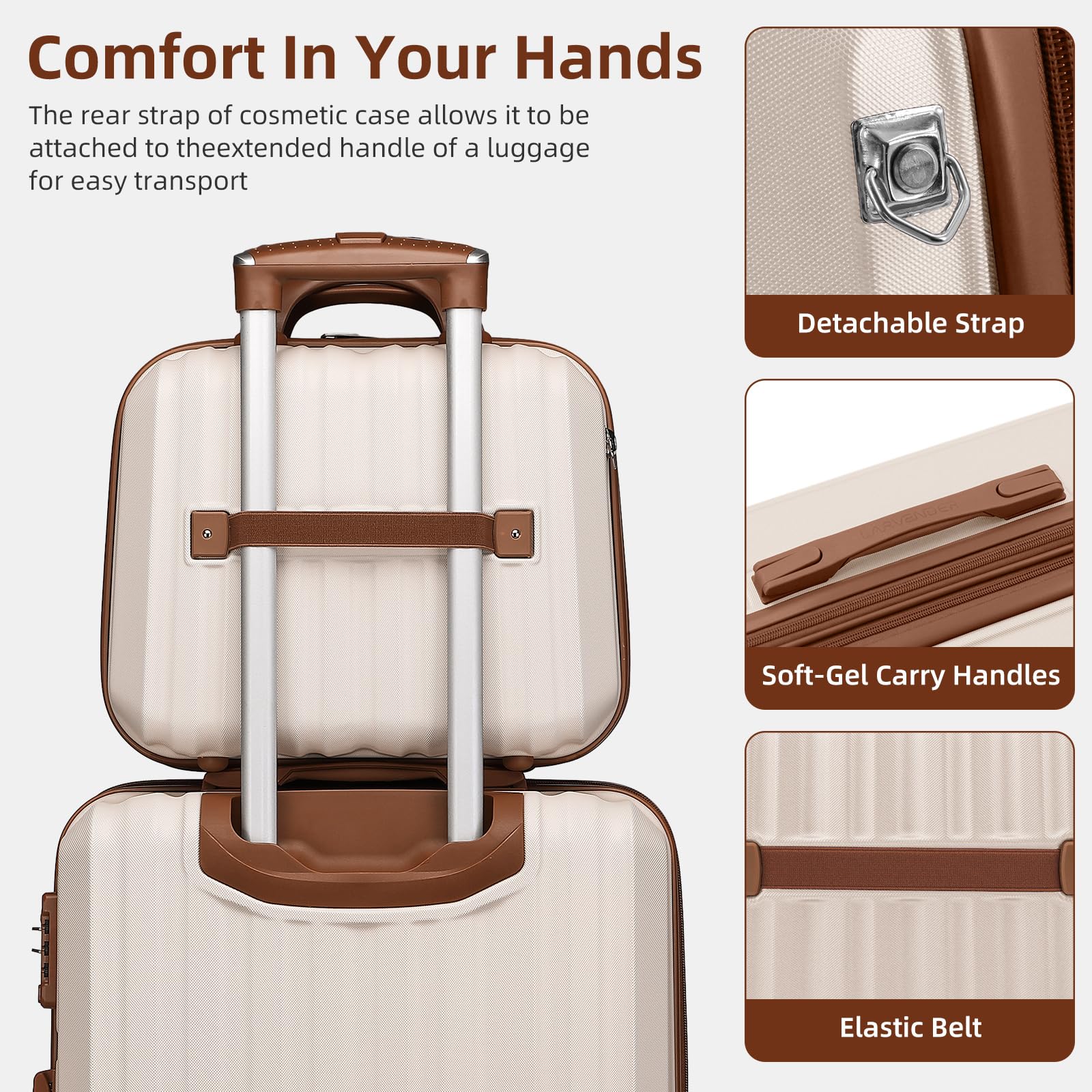 Lavender 6-Piece Expandable Hardside Luggage Set with Spinner Wheels & TSA Locks - Lightweight Carry-On Suitcase for Men & Women in Cream White | Perfect for Air Travel, Family Vacations & Business Trips