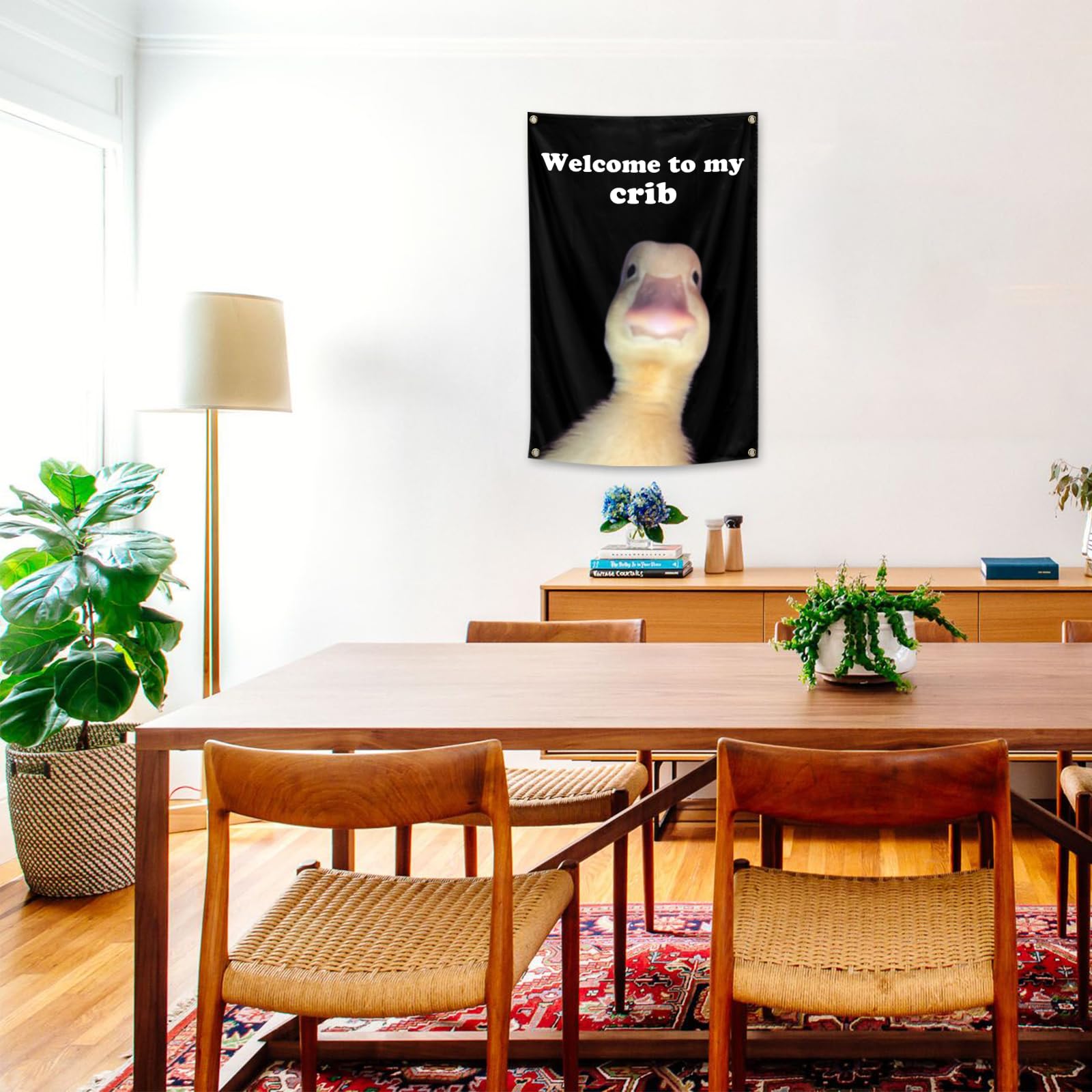 Funny Welcome To My Crib Flag Tapestry 2x3Ft - Indoor Outdoor Wall Hanging Decor for Bedroom, Teens Room, Living Room | Perfect for Dorm, Apartment & Housewarming Gifts