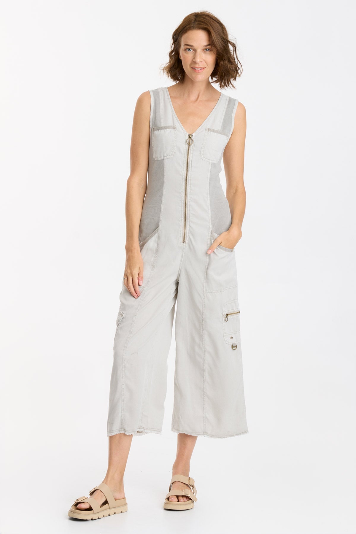Tavin Crop Jumpsuit for Women - Trendy Summer Romper with Short Sleeves & Pockets | Perfect for Beach Vacation, Music Festival & Casual Outings