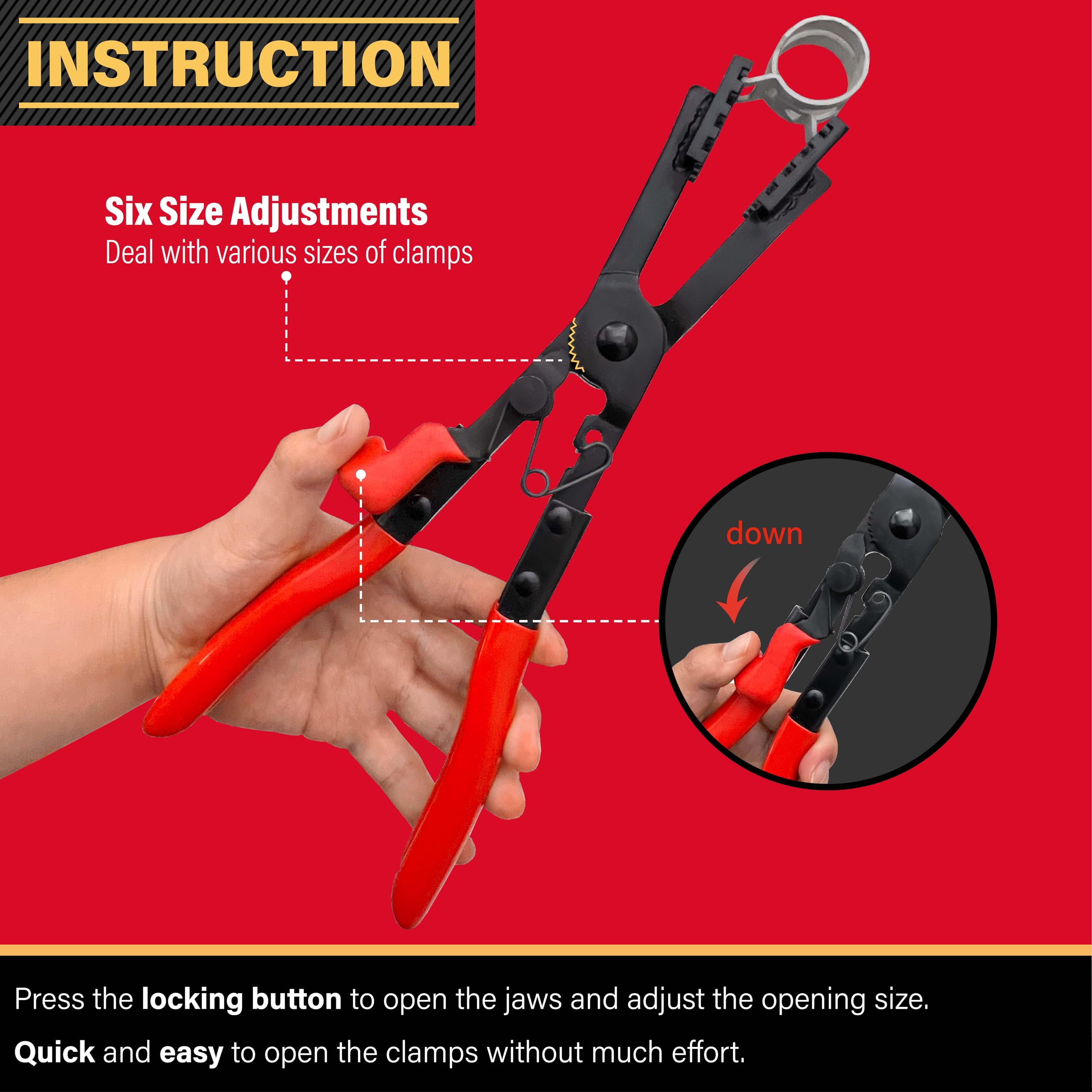 Heavy Duty Hose Clamp Pliers with Lock - Quick Removal for Tight Spaces - Auto Repair Tool