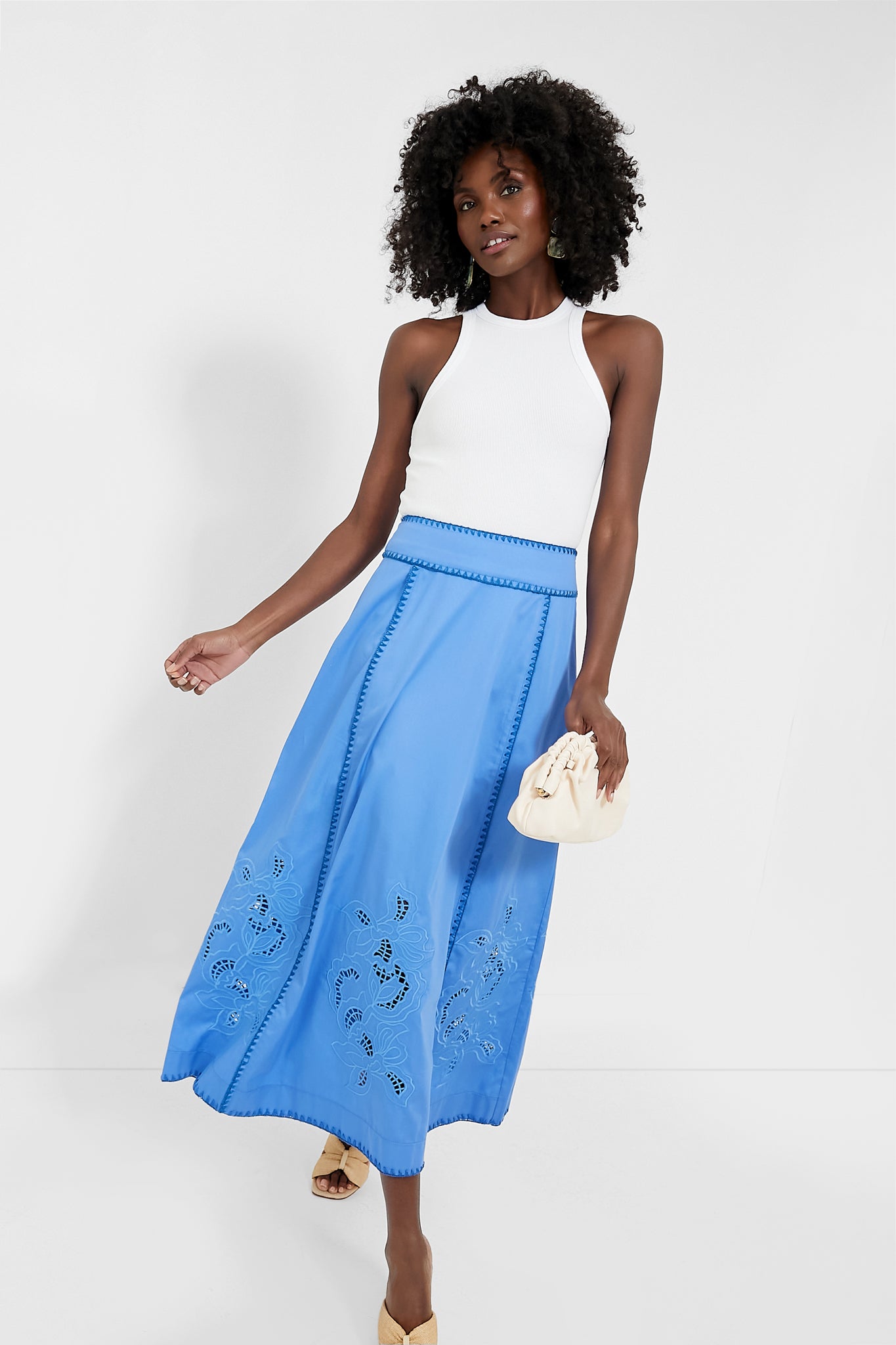 Blue Rosalie Skirt for Women - Flowy Midi Skirt with Pockets | Perfect for Summer, Beach, Office & Casual Outfits