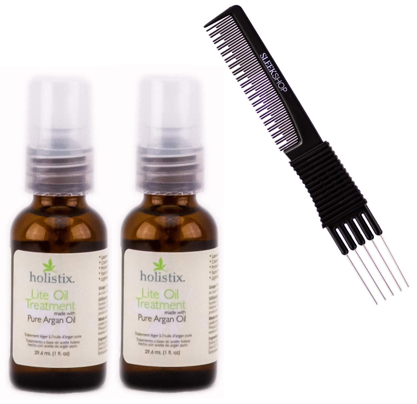HOLISTIX by Retro Hair Lite Oil Treatment with Pure Argan Oil - Lightweight Hair Serum & Sleek Carbon Teasing Comb - Moroccan Hair Care for Dry, Damaged Hair (1.0 oz, Pack of 2) - Perfect for Daily Hydration & Salon-Style Styling at Home