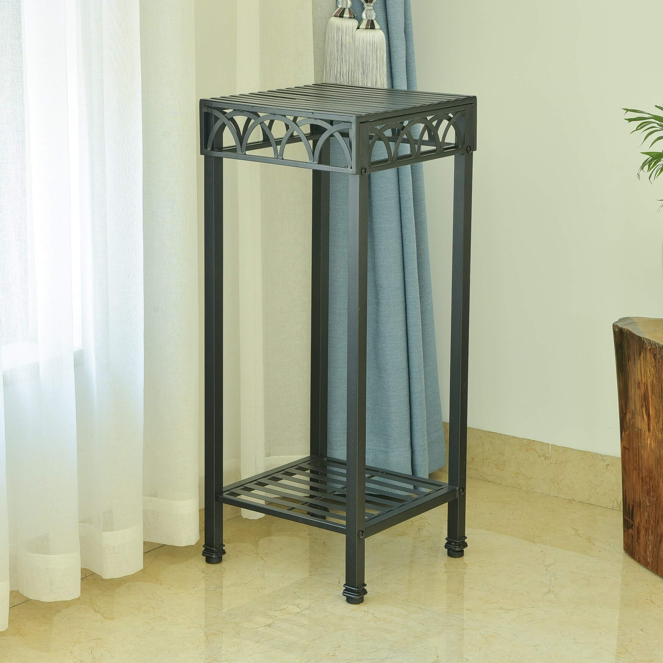 Segovia 2-Tier Iron Plant Stand for Indoor & Outdoor Use - Decorative Flower Pot Holder for Patio, Garden, Balcony & Home Decor