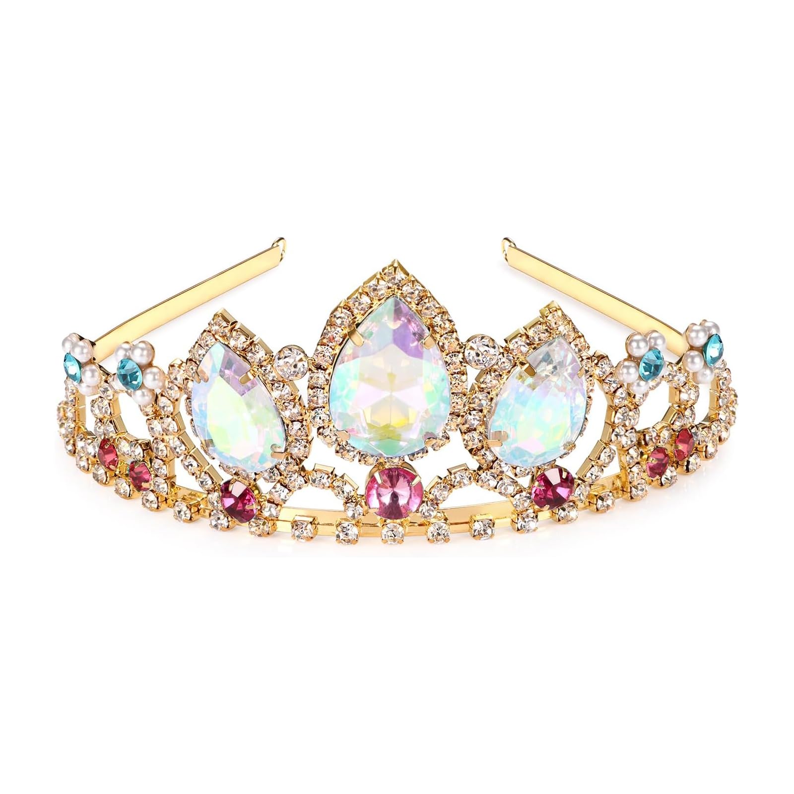 Sparkling Gold Crystal Princess Crown Tiara for Girls - Elegant Halloween Cosplay Hair Accessory, Wedding & Birthday Gift - Perfect for Parties, Pageants & Dress-Up Play