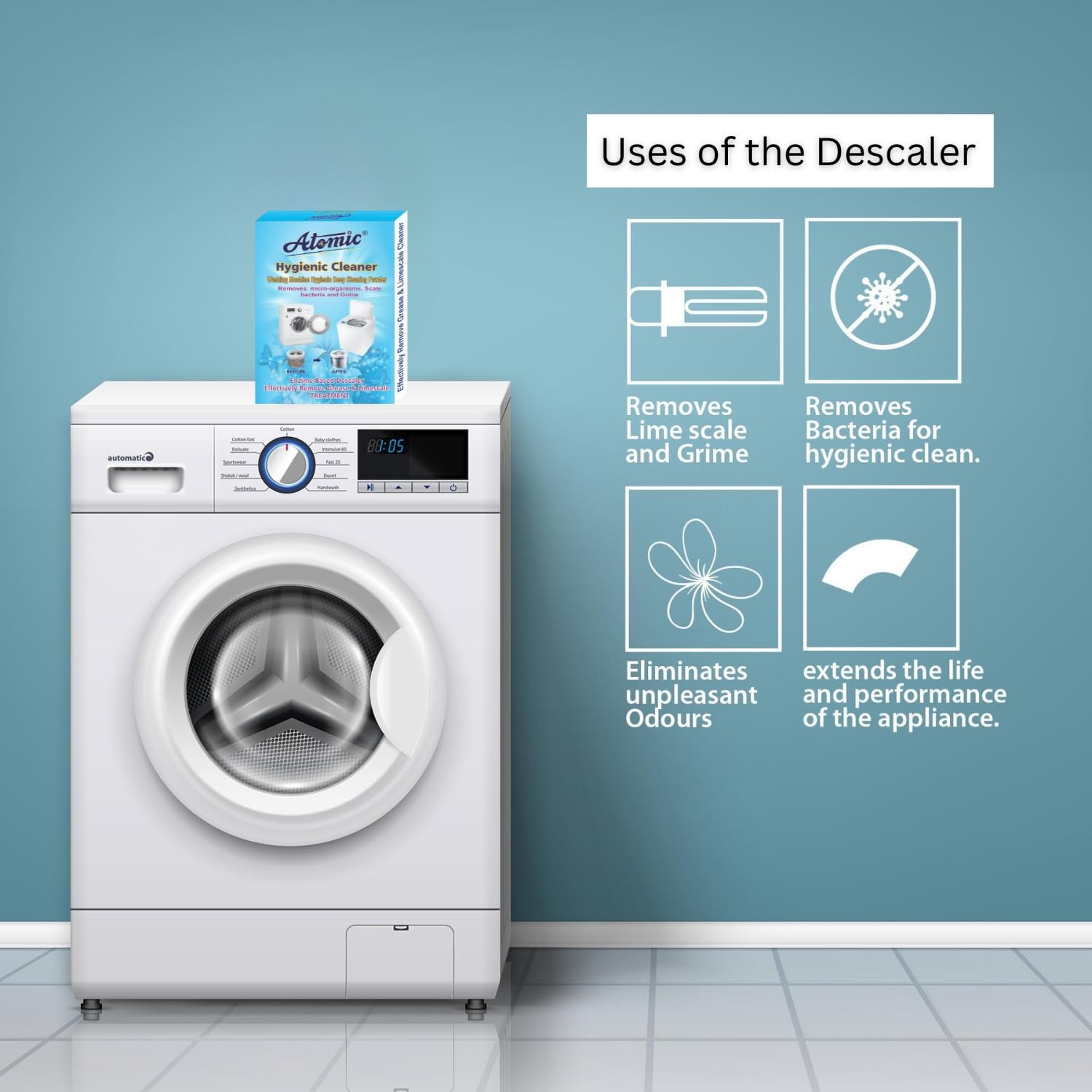 Front Load & Top Load Washing Machine Cleaner Powder - 2 Pack (150g Each) | Removes Odor, Limescale & Mold | Perfect for HE, LG, Samsung & All Washing Machines | Keep Your Laundry Fresh & Hygienic