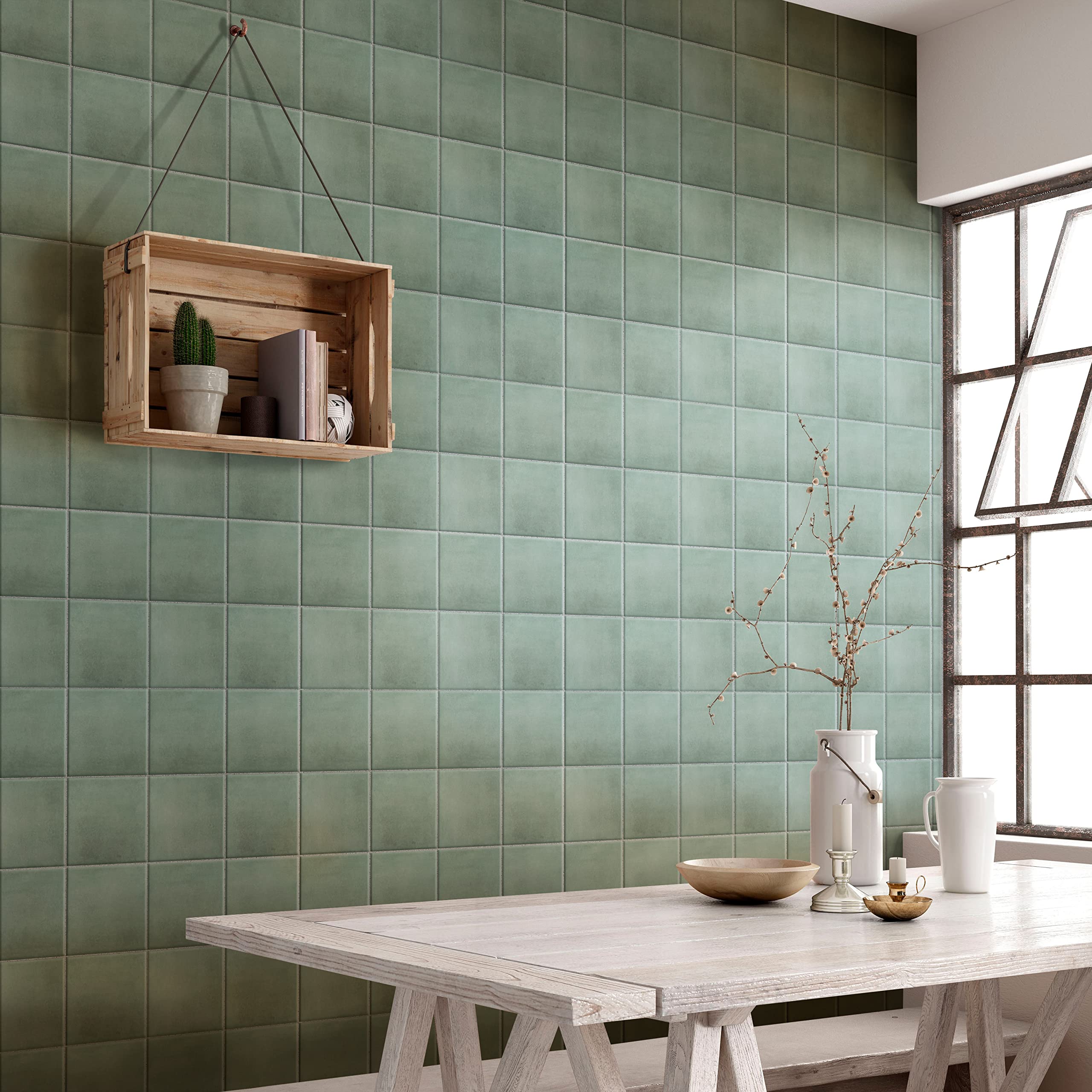 Merola Tile Matter Green 6x6 Inch Porcelain Floor and Wall Tile - Perfect for Kitchen Backsplash, Bathroom & Shower Walls