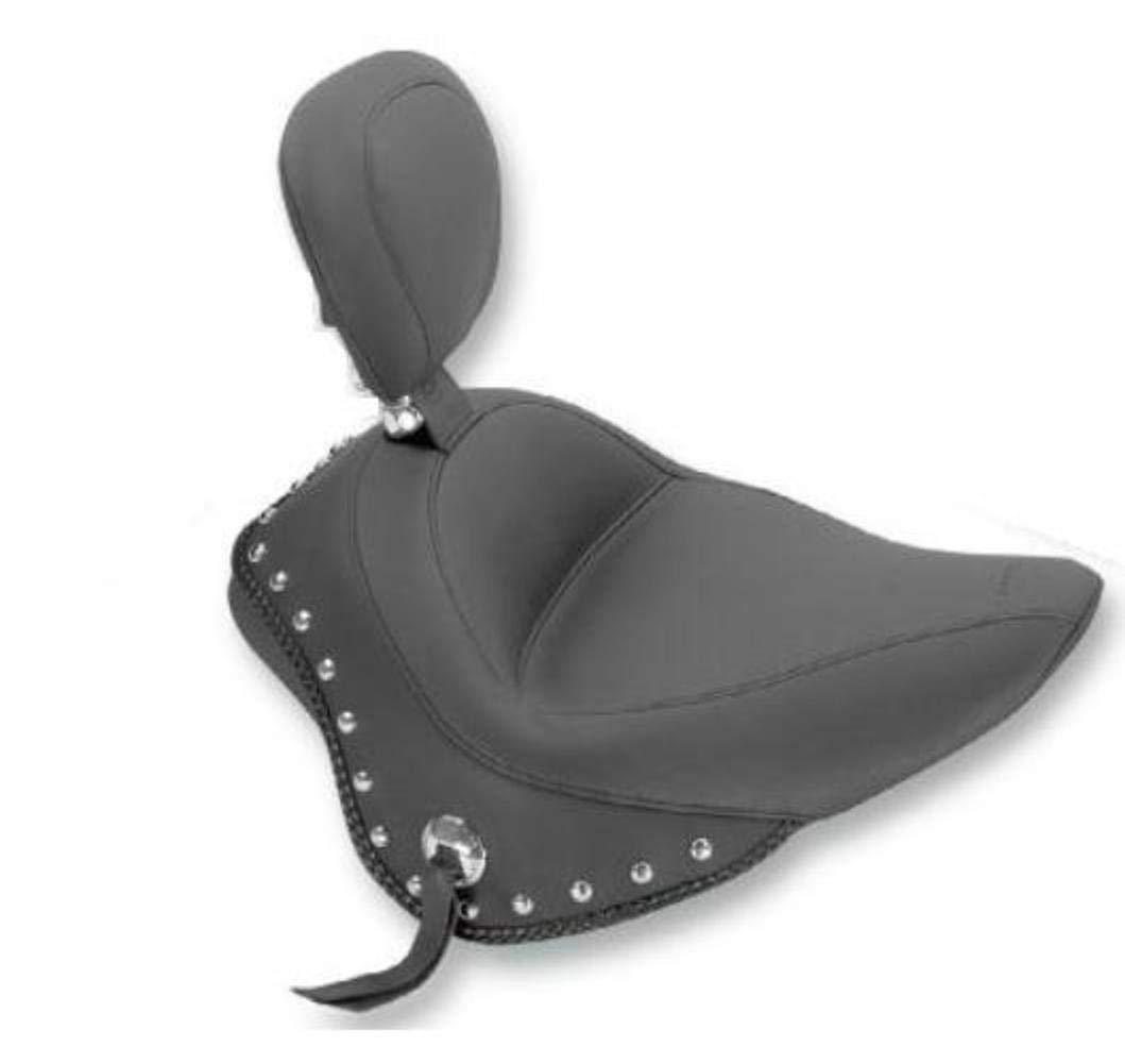 Mustang Wide Studded Solo Motorcycle Seat with Backrest 79740 - Comfortable Cruiser Seat for Harley, Honda, Yamaha & More - Perfect for Long Rides & Highway Cruising