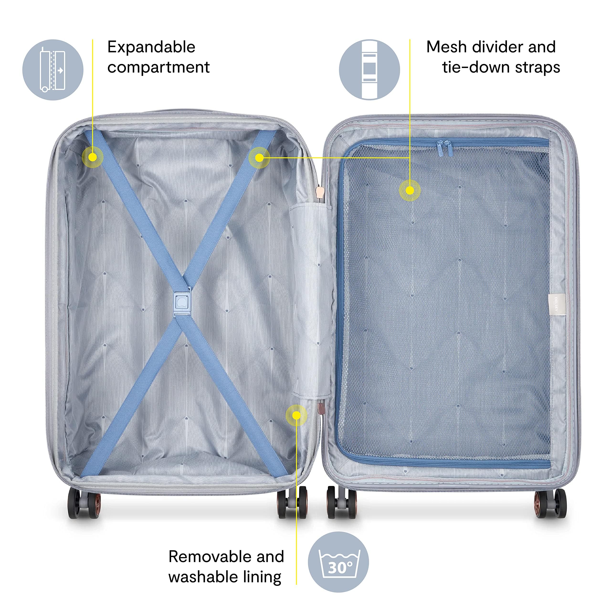 Delsey Paris Cruise 3.0 Hardside Expandable Luggage Set with 360° Spinner Wheels - 3-Piece (21/24/28 Inch) Platinum Suitcase for Travel, Business Trips & Vacations