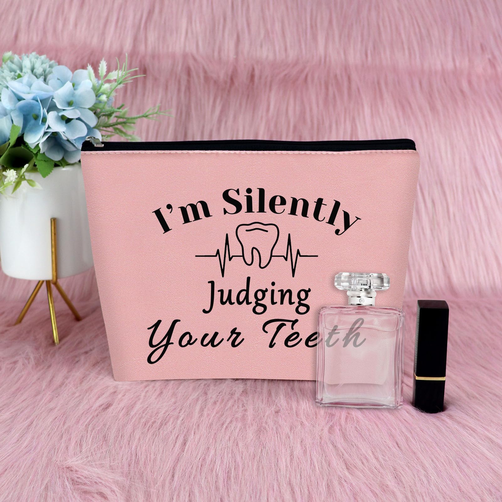 2Pcs Funny Dentist Gifts Makeup Bags - Dental Hygienist Appreciation Presents for Women, Travel Cosmetic Pouch for Dental Assistants (Black&Pink) - Perfect for Christmas, Birthday & Travel Essentials Organization