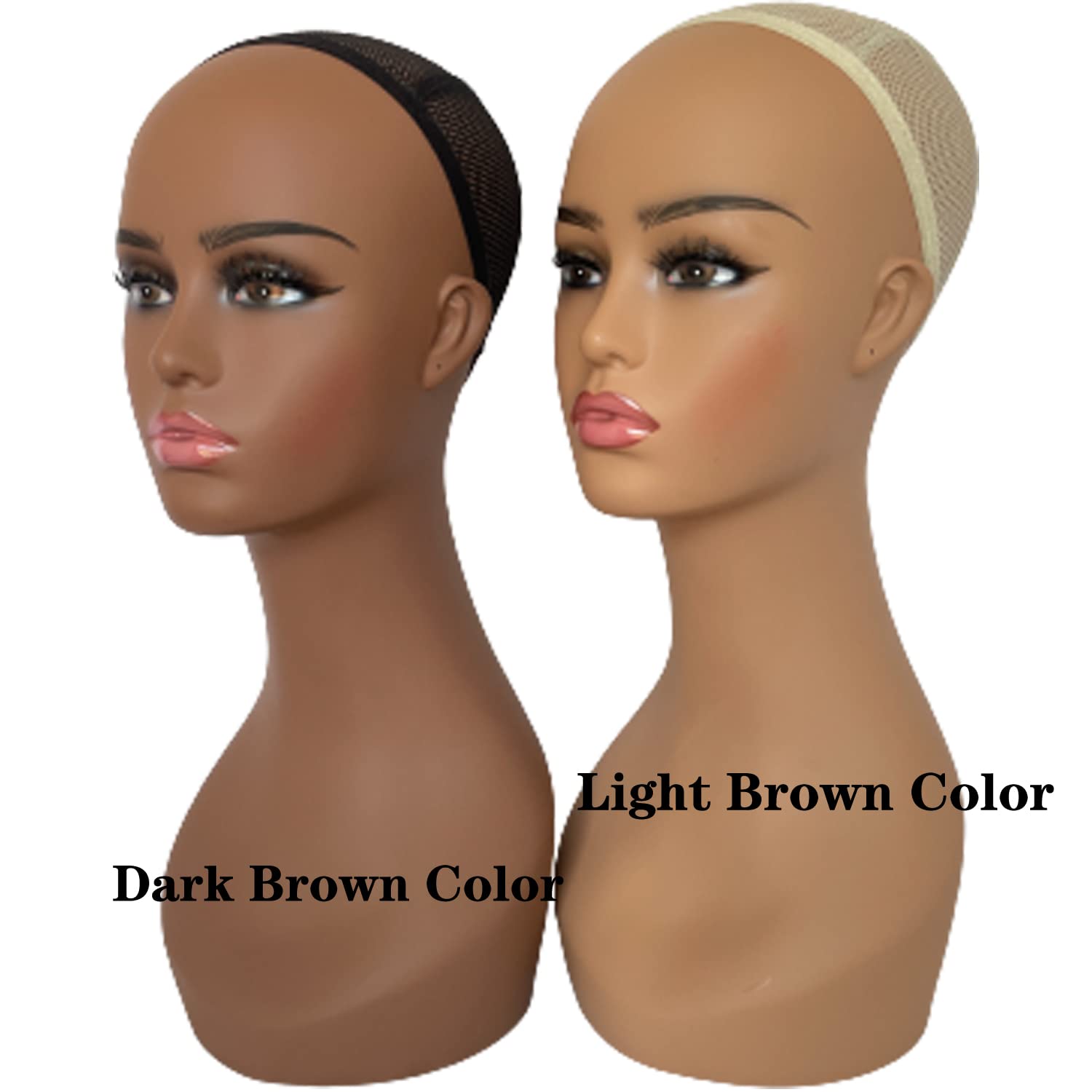 4PCS Realistic Female Mannequin Head with Long Neck - PVC Wig Display Stand for Wigs, Hats, Sunglasses & Jewelry (Light Brown) - Perfect for Salon, Beauty School & Home Styling Practice