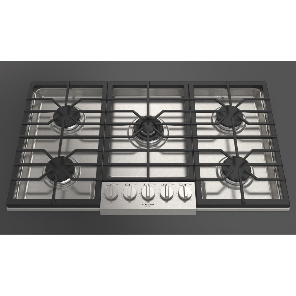 Fulgor Milano 36 Inch 5 Burner Gas Cooktop - 400 Series Stainless Steel (F4PGK365S1) | Professional Kitchen Appliance for Home Chefs & Cooking Enthusiasts