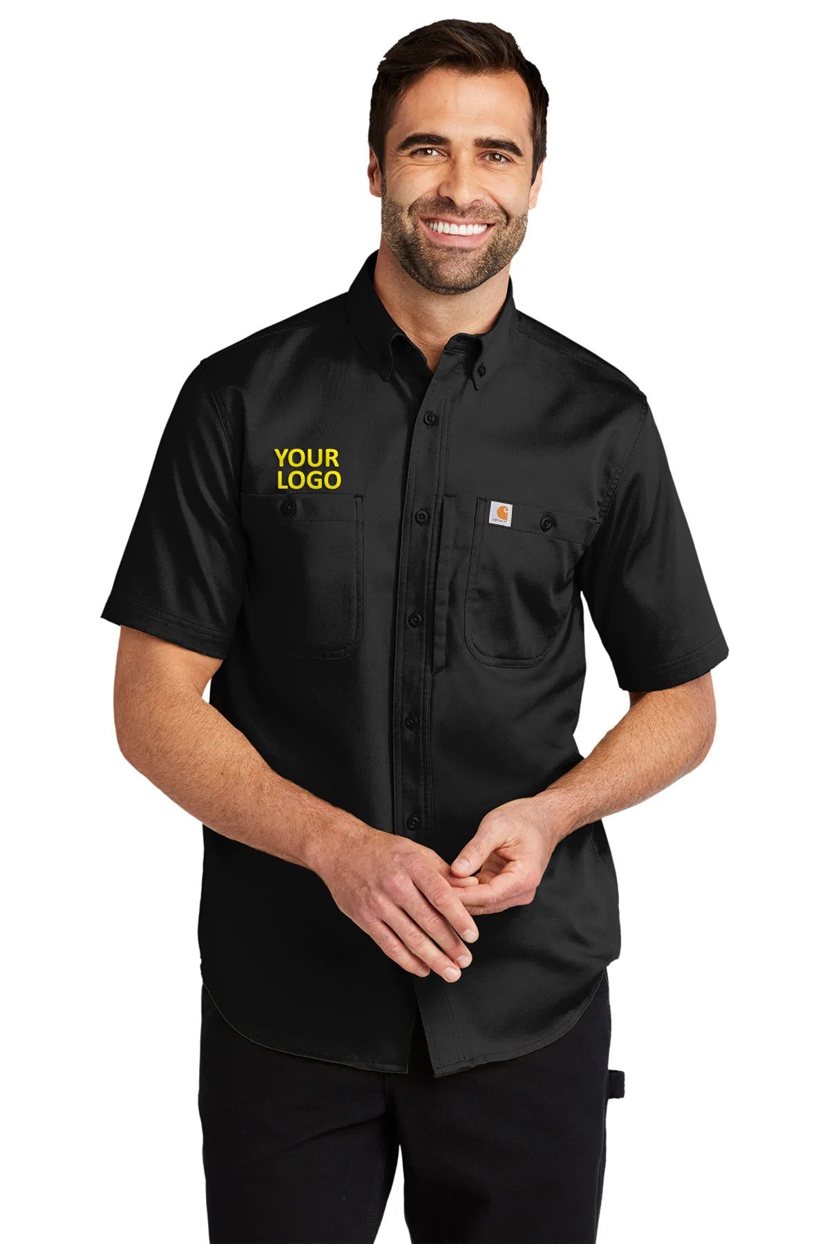 Carhartt Rugged Series Short Sleeve Work Shirt for Men - Durable Cotton T-Shirt, Black - Ideal for Construction, Outdoor Work & Casual Wear