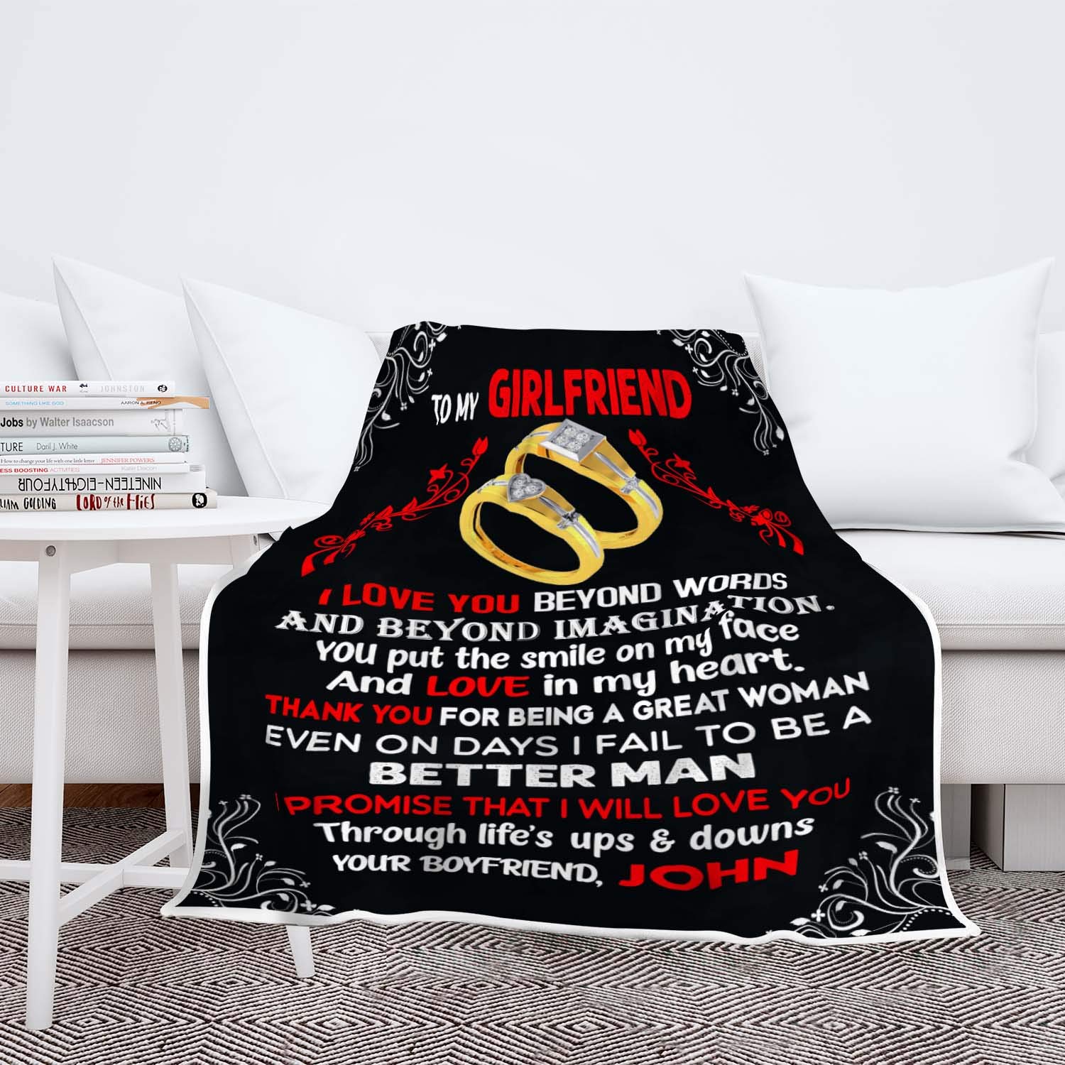 Supersoft Personalized Blanket for Girlfriend - Custom Love Quote Throw Blanket, 60