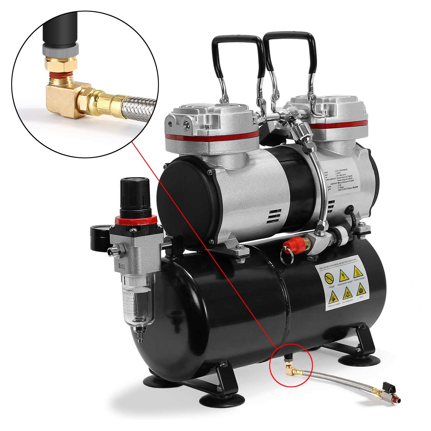 HK Extended Tank Drain Assembly Kit - 10 Inch Braided Steel Hose with 1/4 Inch Drain Valve & Elbow Fitting for Air Compressors - Perfect for Industrial, Garage & Workshop Maintenance