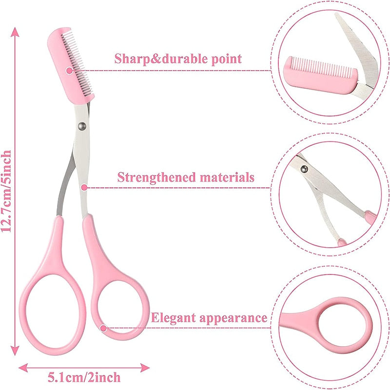 Professional Stainless Steel Eyebrow Scissors with Comb for Women - Precise Grooming & Shaping Tool for Eyebrows, Eyelashes & Facial Hair - Perfect for Home Salon, Travel & Makeup Kit