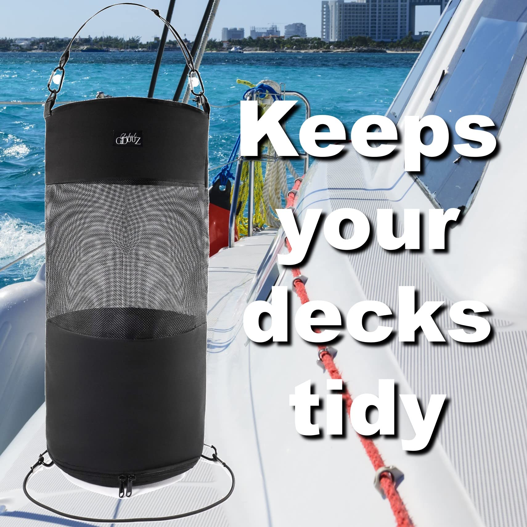 Reusable & Portable Boat Trash Can with Zipper Bottom - Large Capacity Marine Trash Bag for Boating, Camping, Beach & Outdoor Activities | Easy to Empty & Clean | Perfect for Fishing Trips, RV Travel & Picnics
